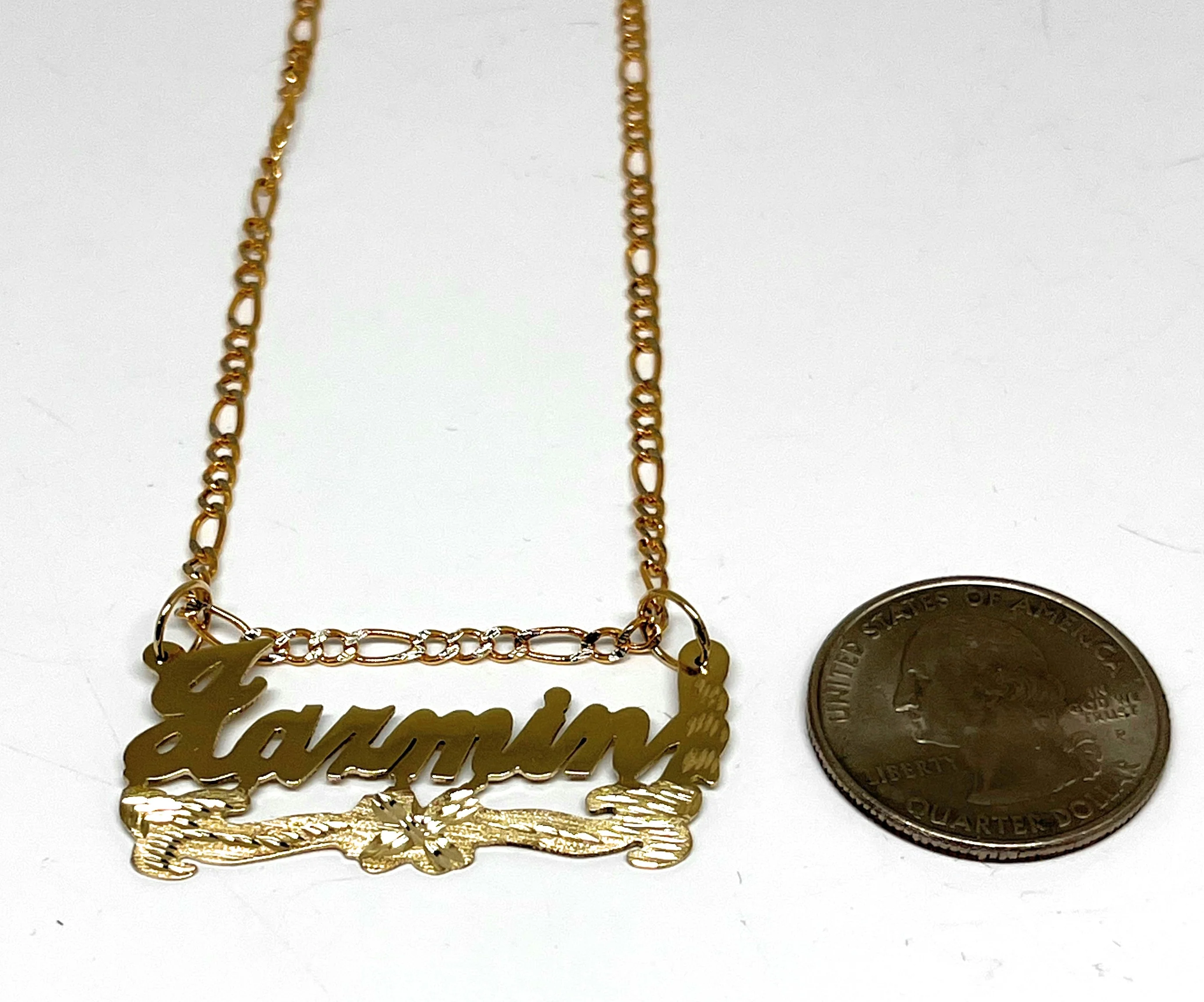 10k Solid Gold Custom CURSIVE FLOWER Nameplate Pendant Necklace with Chain Options - Image 2