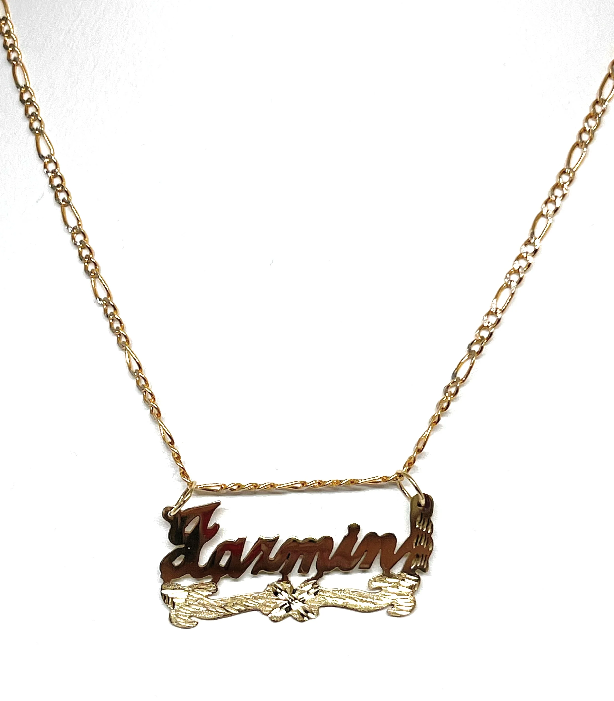 10k Solid Gold Custom CURSIVE FLOWER Nameplate Pendant Necklace with Chain Options - Image 3