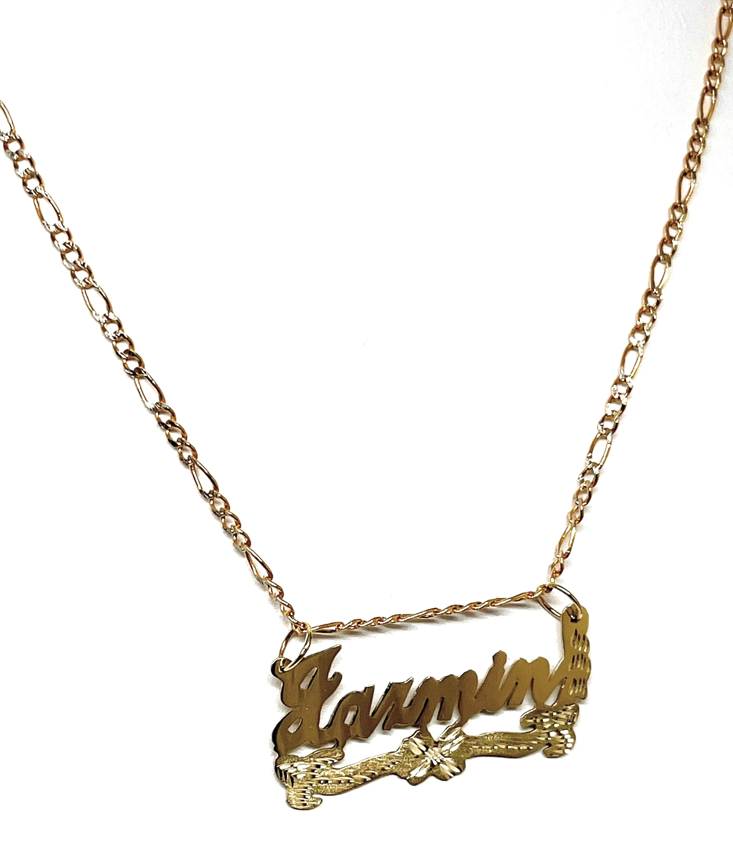 10k Solid Gold Custom CURSIVE FLOWER Nameplate Pendant Necklace with Chain Options - Image 4
