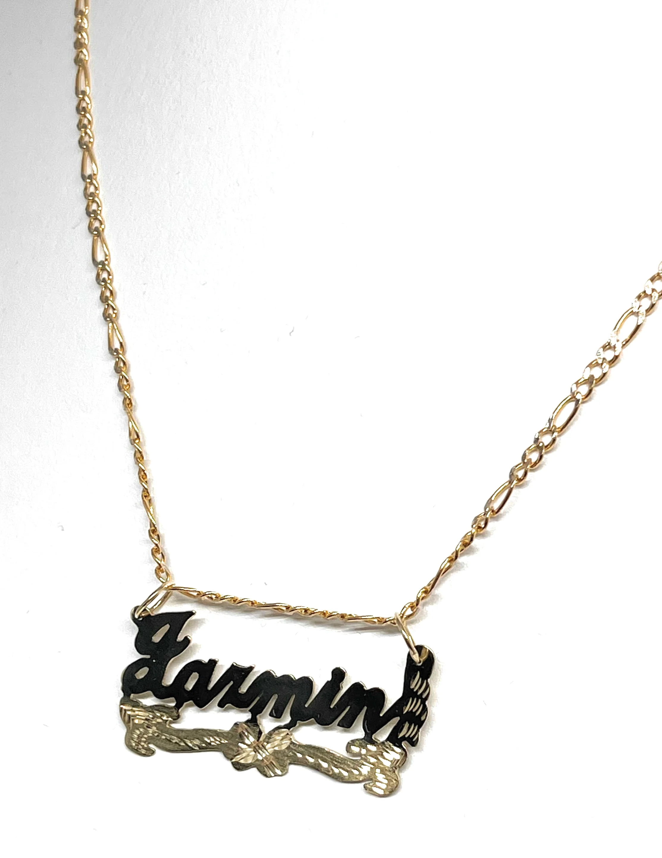 10k Solid Gold Custom CURSIVE FLOWER Nameplate Pendant Necklace with Chain Options - Image 5