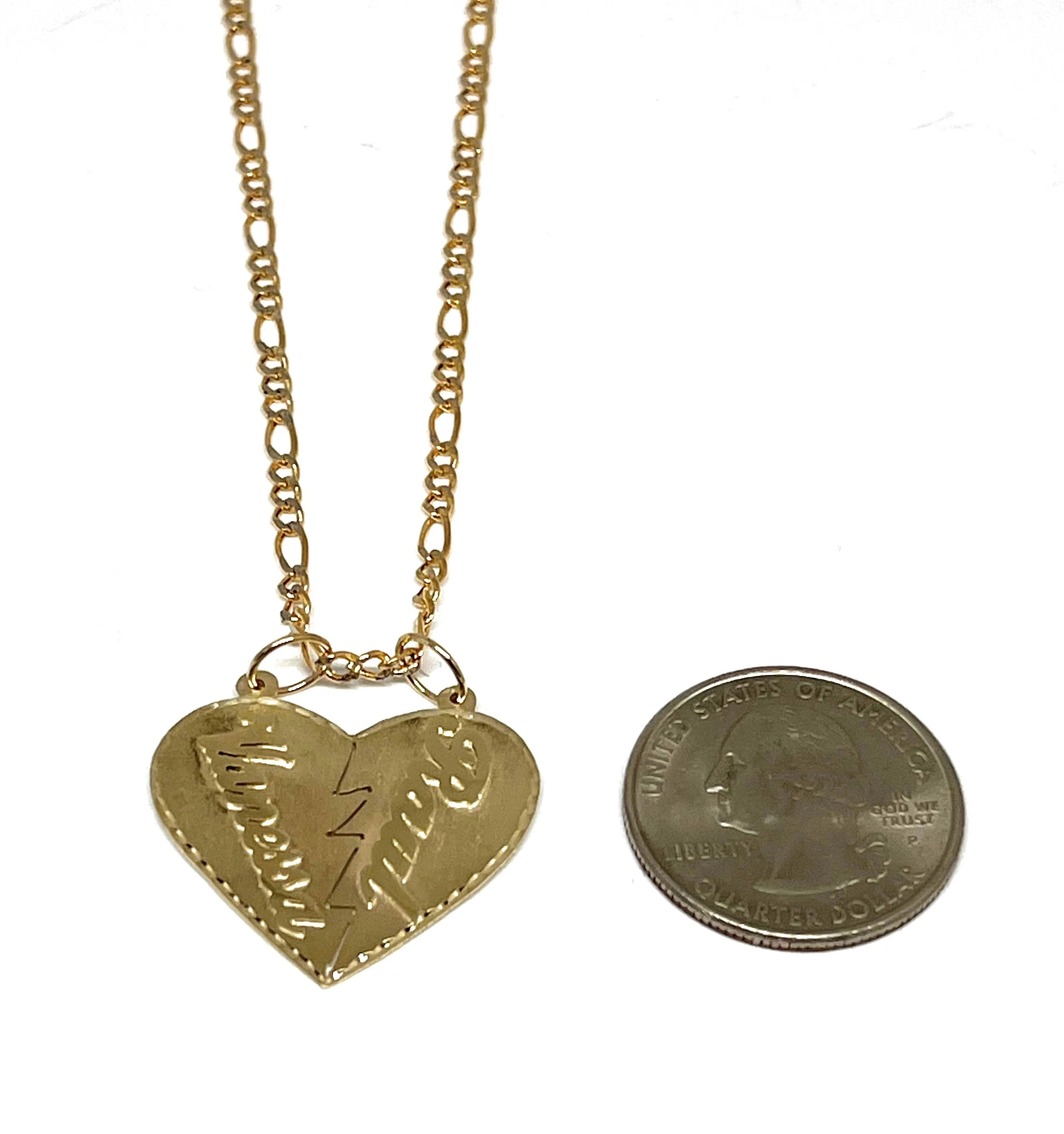 10k Solid Gold Custom Heart Split 2 Names Pendant Necklace with Chain Options - Image 2