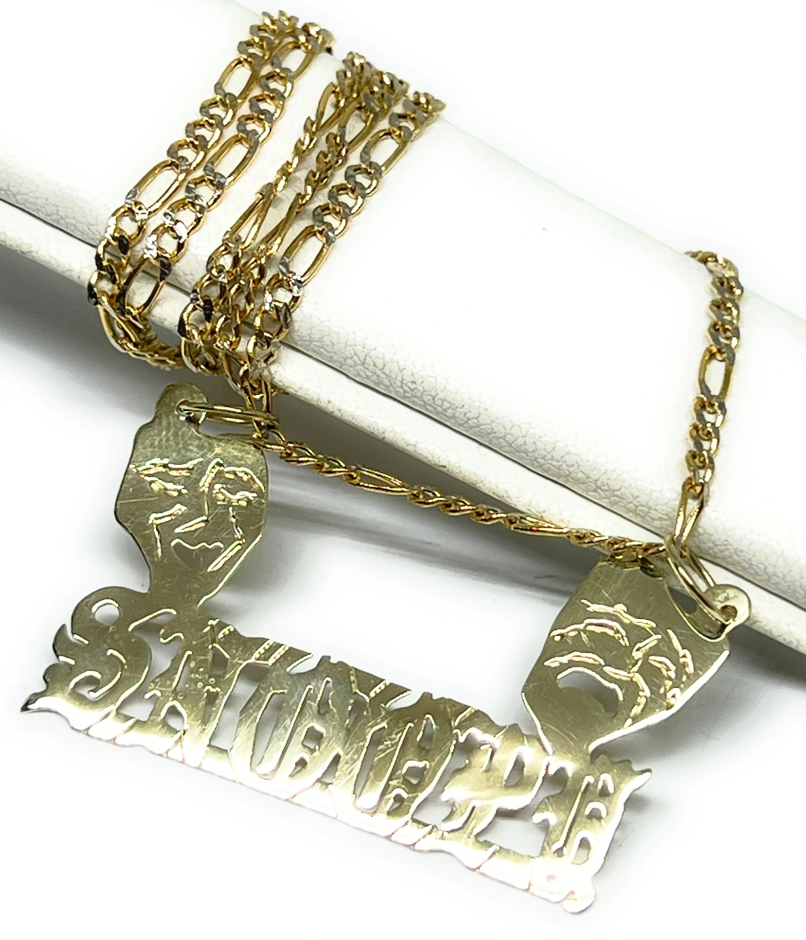 10k Solid Gold Custom SMILE NOW, CRY LATER DRAMA FACE OLD ENGLISH Nameplate Pendant Necklace - Image 4