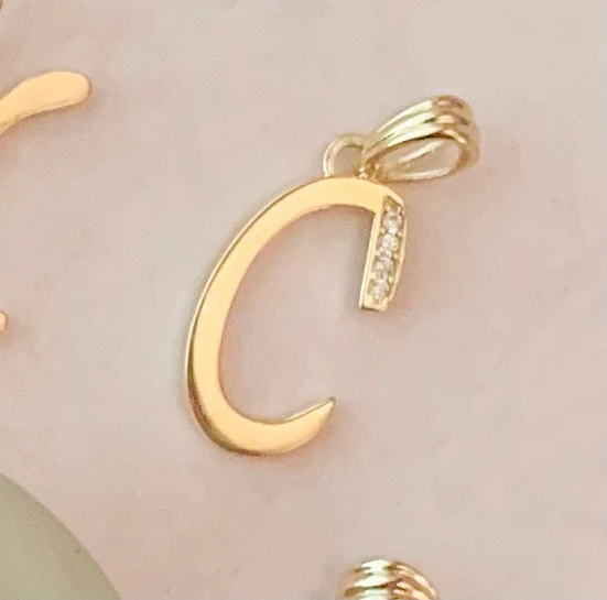 10k Solid Gold CZ Cursive CUSTOMIZED Initial Letter Pendant (FC) - Image 10
