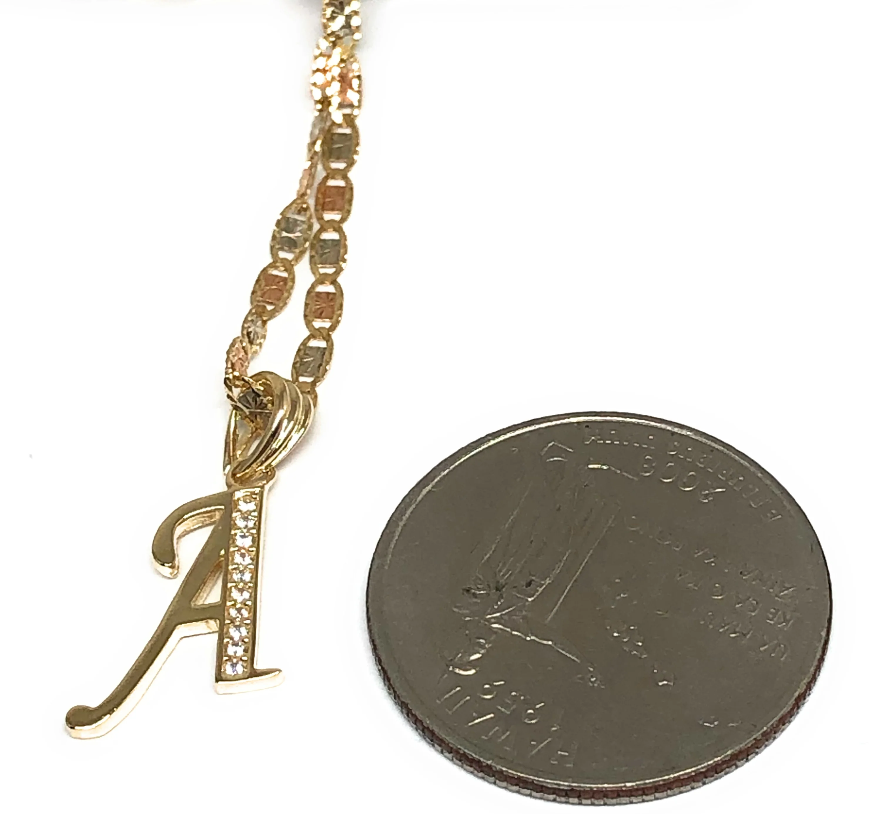 10k Solid Gold CZ Cursive CUSTOMIZED Initial Letter Pendant (FC) - Image 2