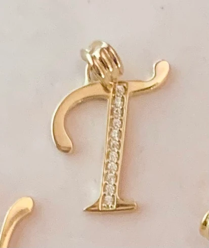 10k Solid Gold CZ Cursive CUSTOMIZED Initial Letter Pendant (FC) - Image 26