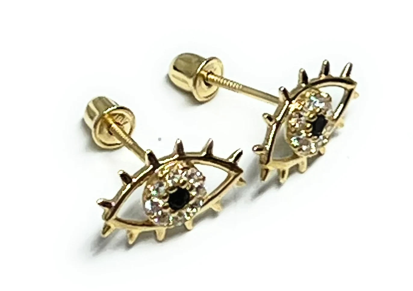 10k Solid Gold CZ Evil Eye Mini Dainty Stud Earrings (FCE 04) - Image 2