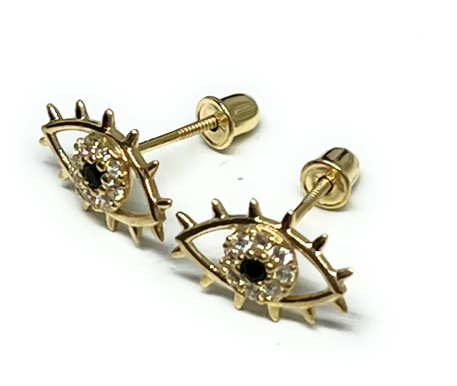 10k Solid Gold CZ Evil Eye Mini Dainty Stud Earrings (FCE 04) - Image 3