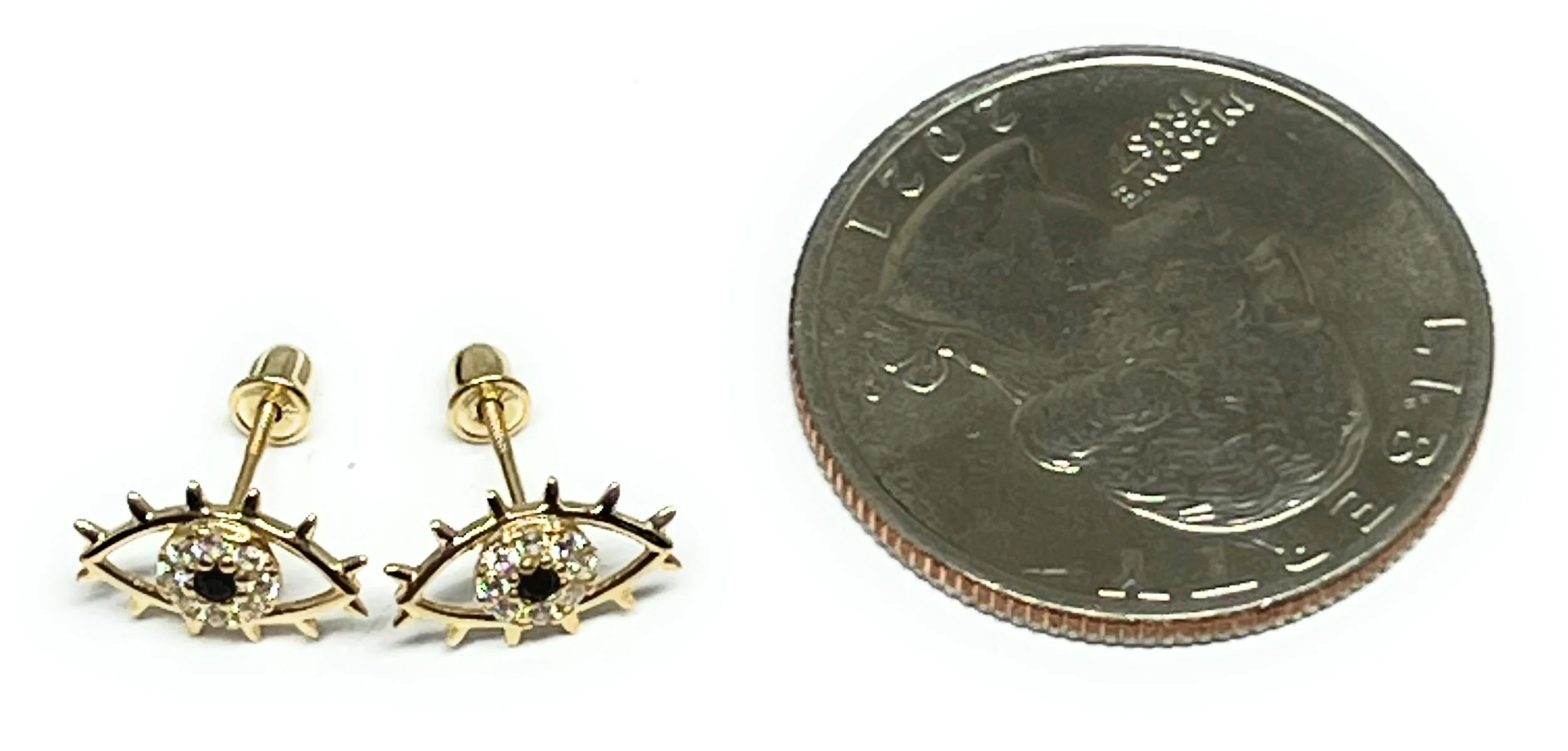 10k Solid Gold CZ Evil Eye Mini Dainty Stud Earrings (FCE 04) - Image 4