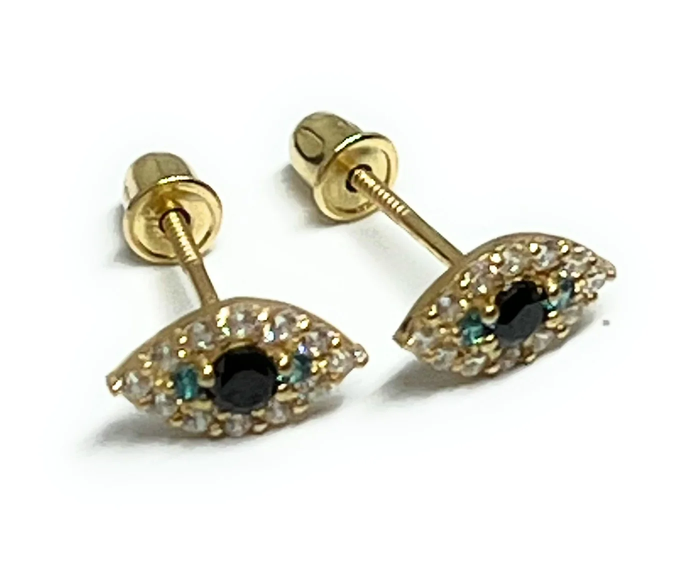 10k Solid Gold CZ Evil Eye Mini Dainty Stud Earrings (FCE 07) - Image 2