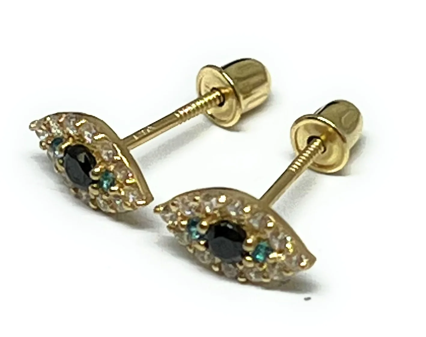 10k Solid Gold CZ Evil Eye Mini Dainty Stud Earrings (FCE 07) - Image 3
