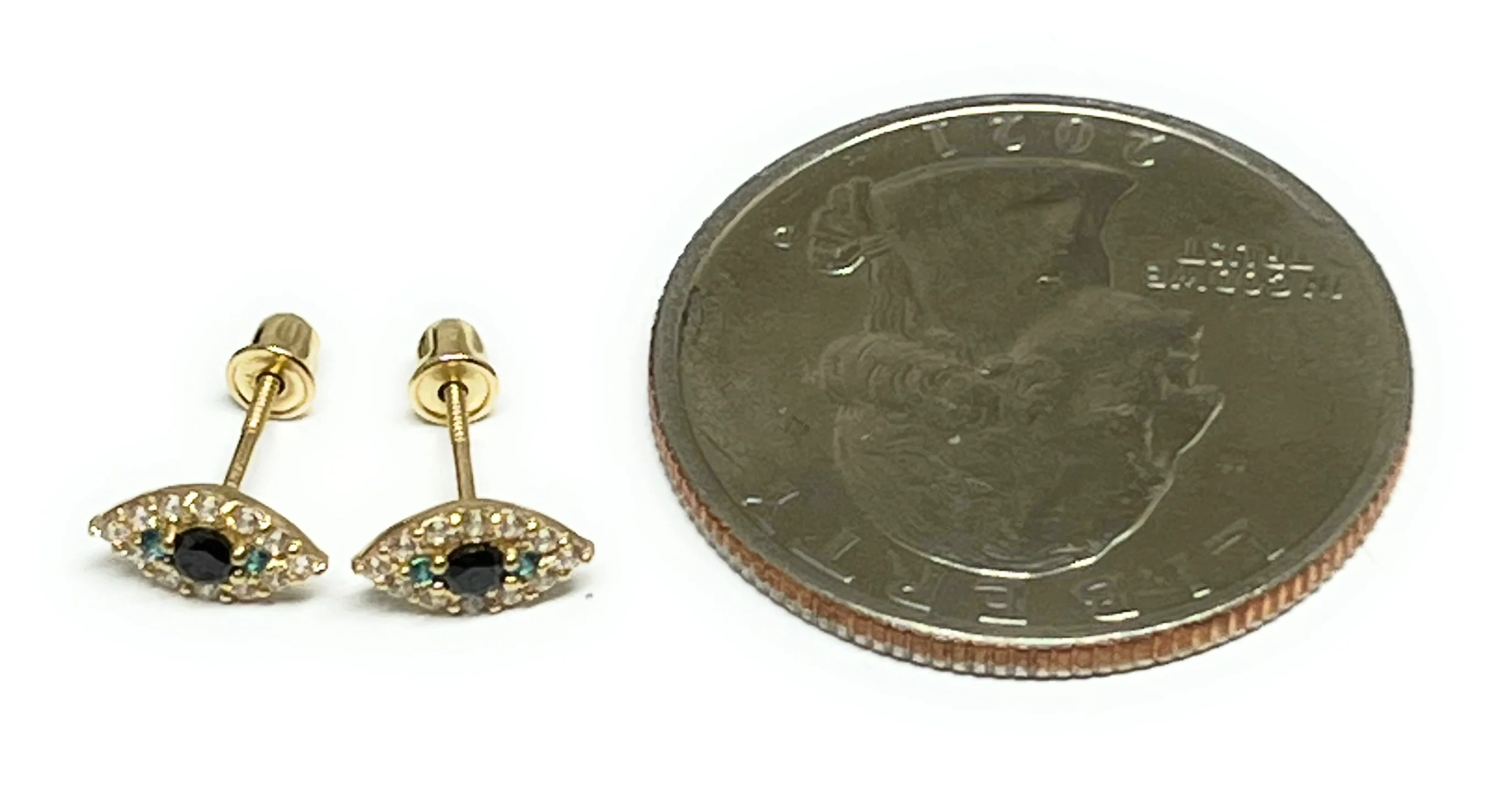 10k Solid Gold CZ Evil Eye Mini Dainty Stud Earrings (FCE 07) - Image 4