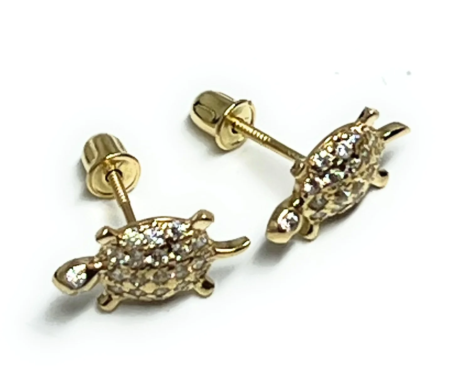 10k Solid Gold CZ Turtle Mini Dainty Stud Earrings (FCE 10) - Image 2