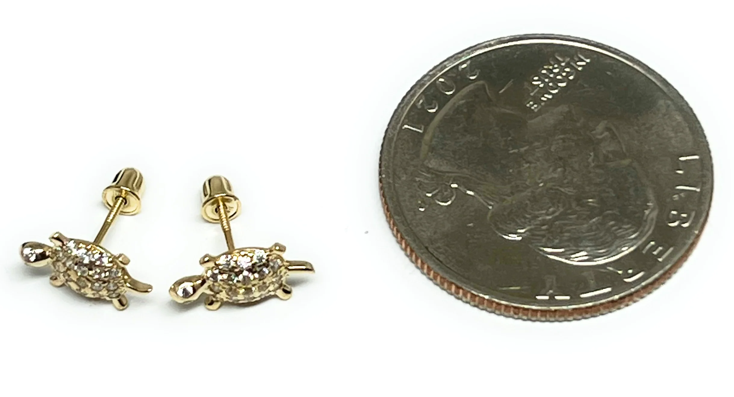 10k Solid Gold CZ Turtle Mini Dainty Stud Earrings (FCE 10) - Image 3