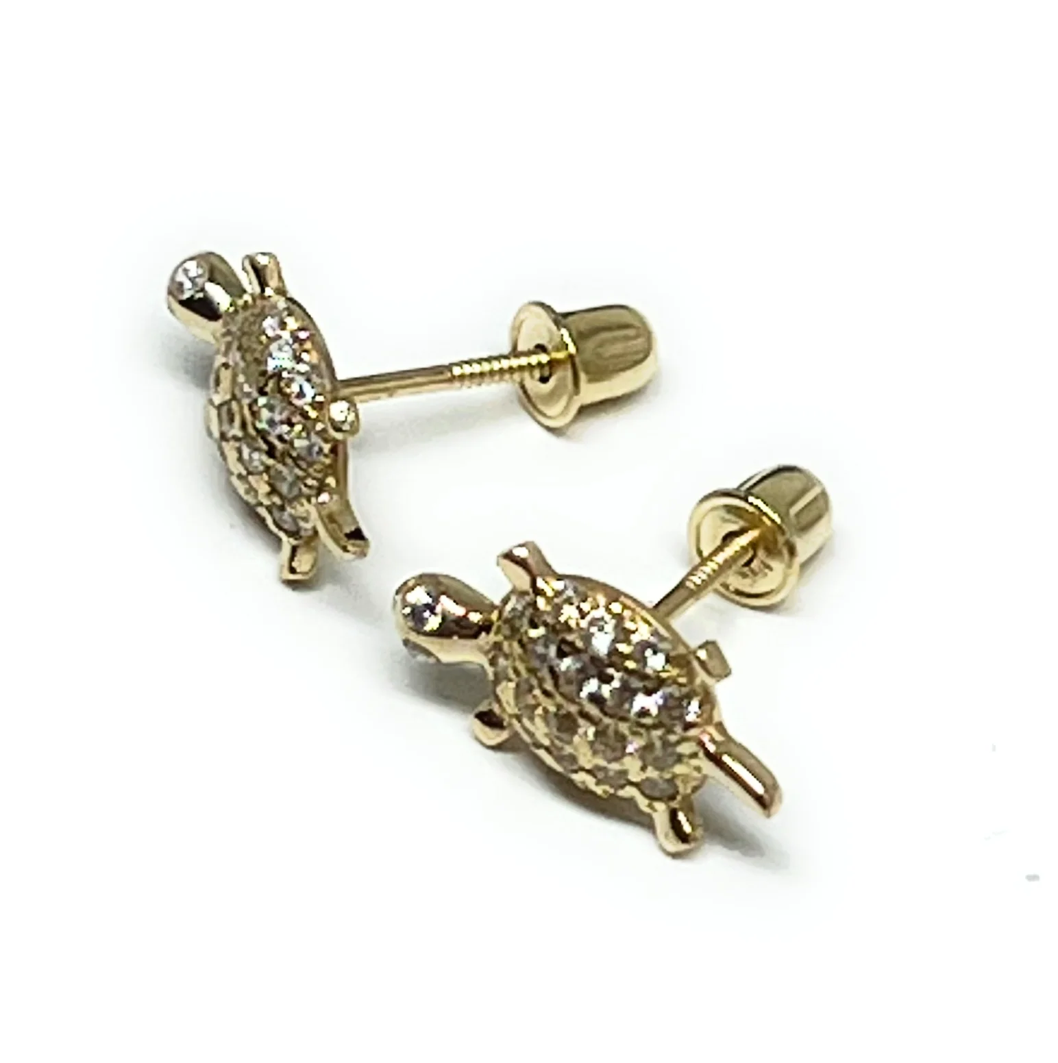 10k Solid Gold CZ Turtle Mini Dainty Stud Earrings (FCE 10) - Image 4