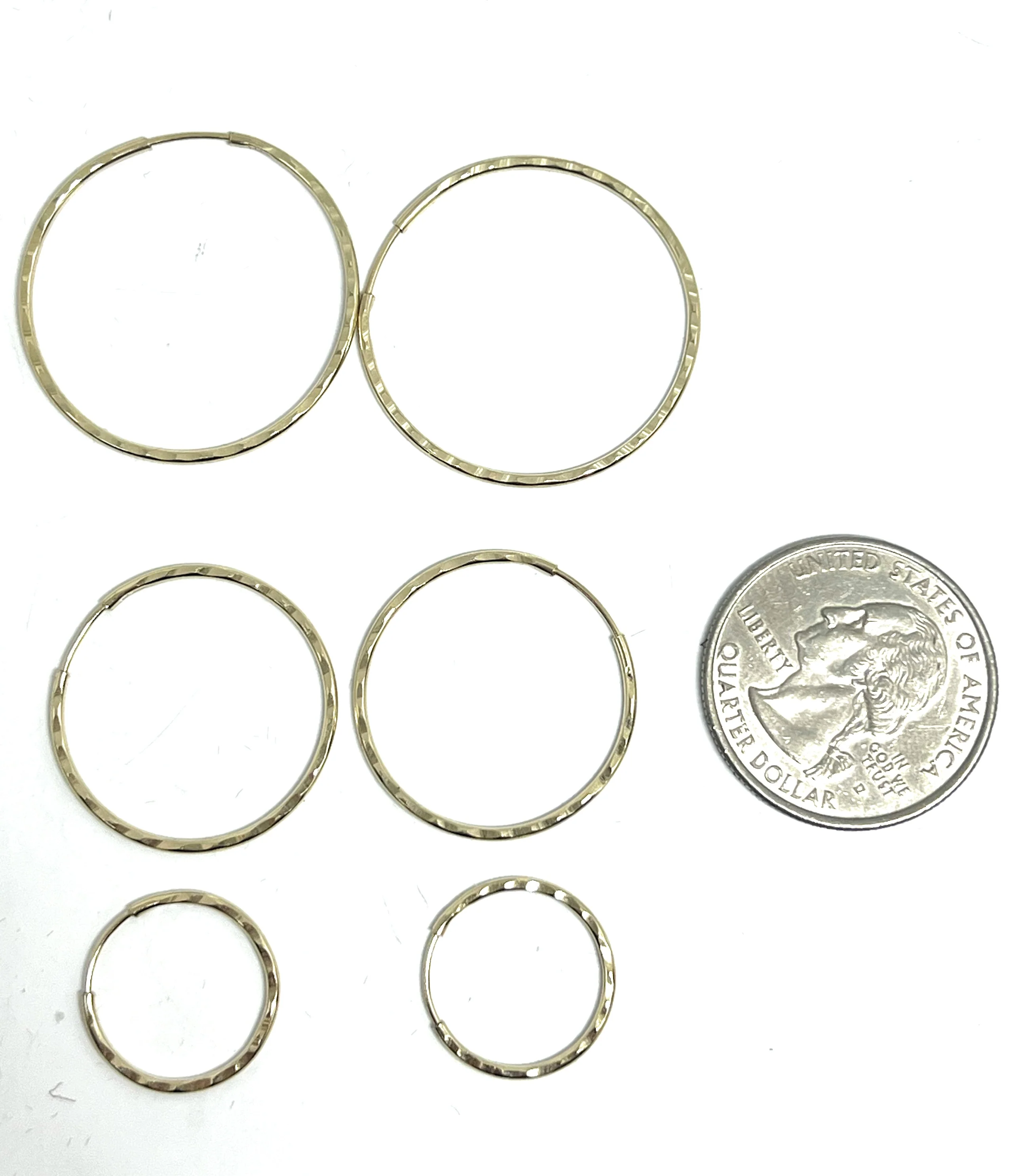 10k Solid Gold Diamond Cut Simple Thin Hoop Earrings - Image 2