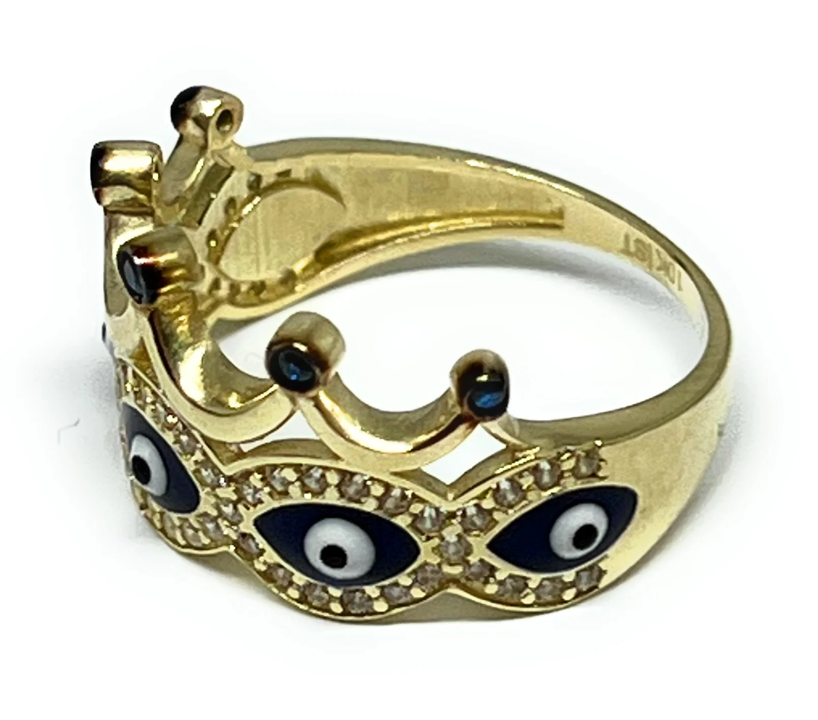 10k Solid Gold Evil Eye CZ Crown Ring - Image 2