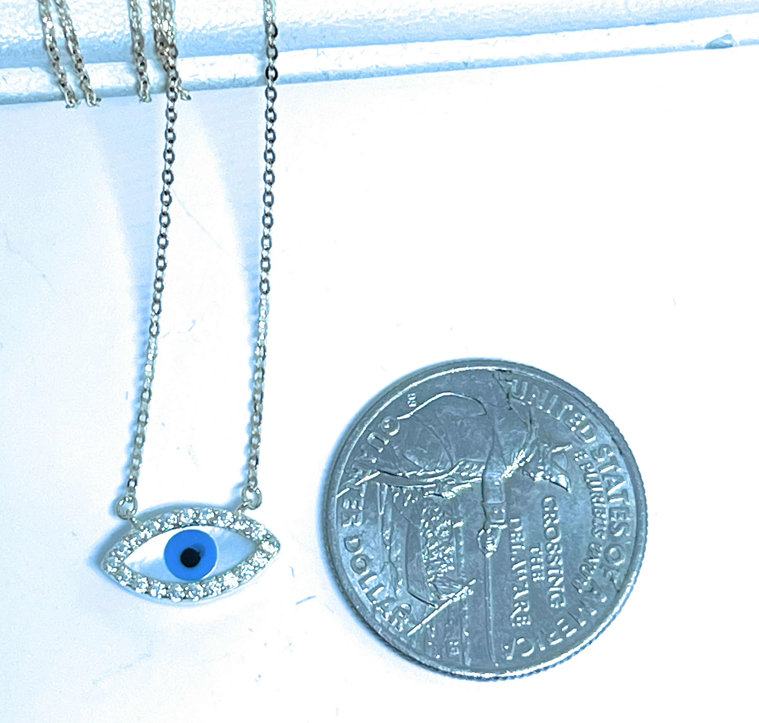 10k Solid Gold Evil Eye CZ Pendant Necklace 18 INCH 1mm Width (THIN & DELICATE) (FC) - Image 2