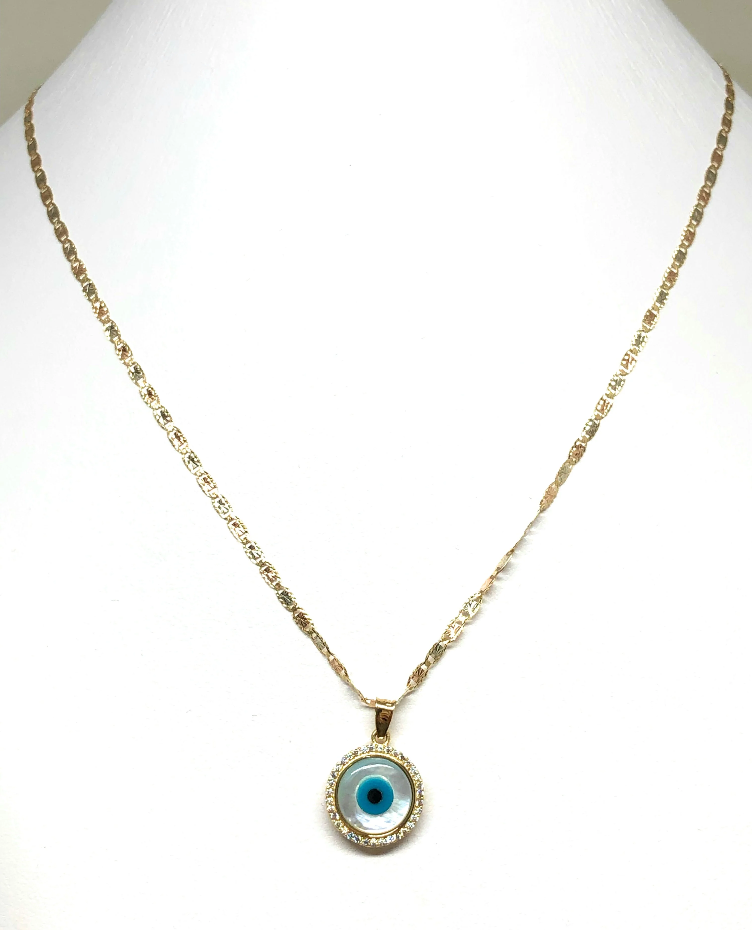 10k Solid Gold EVIL EYE CZ Round Pendant Necklace Valentina Chain (SM, MED) - Image 4
