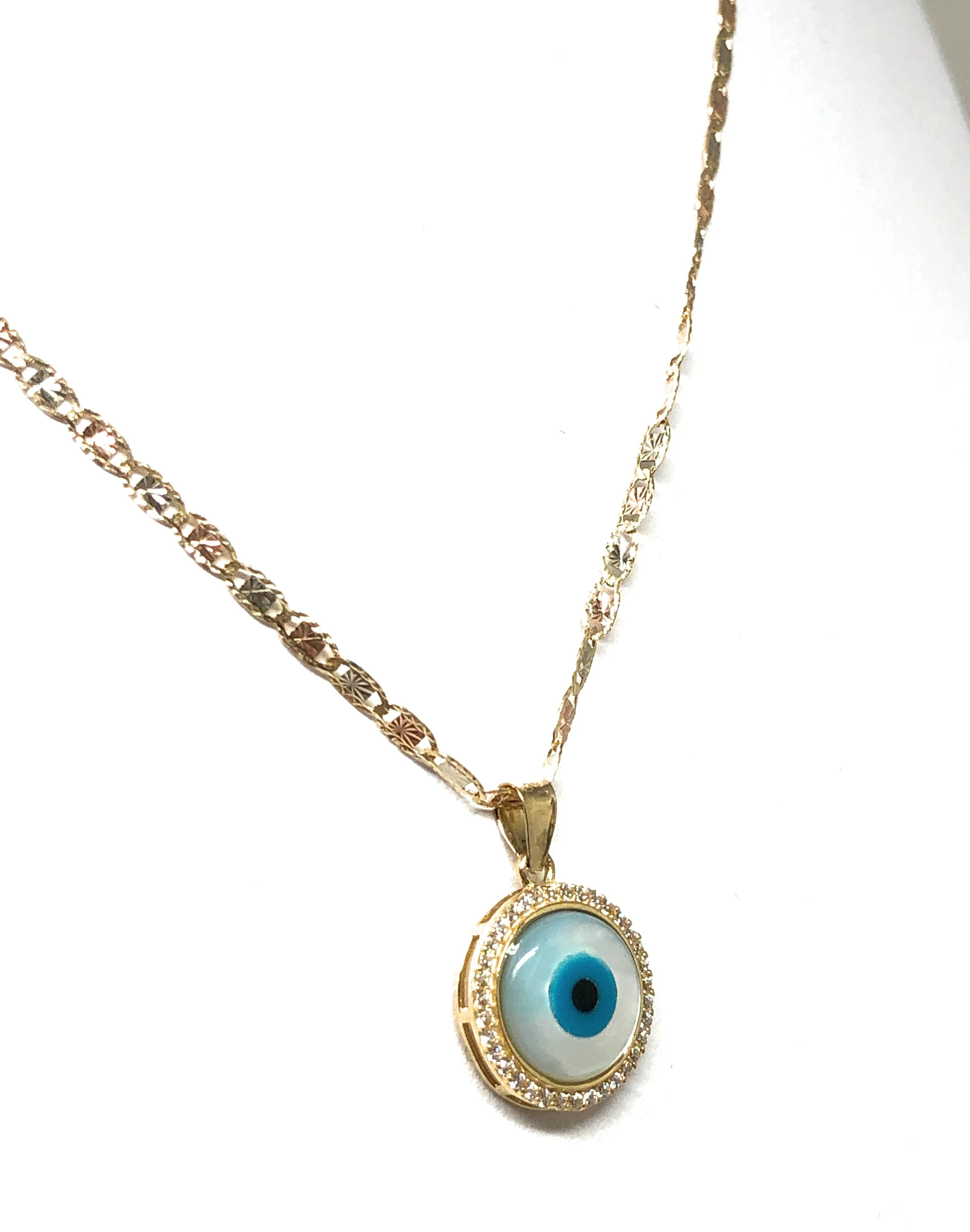 10k Solid Gold EVIL EYE CZ Round Pendant Necklace Valentina Chain (SM, MED) - Image 6