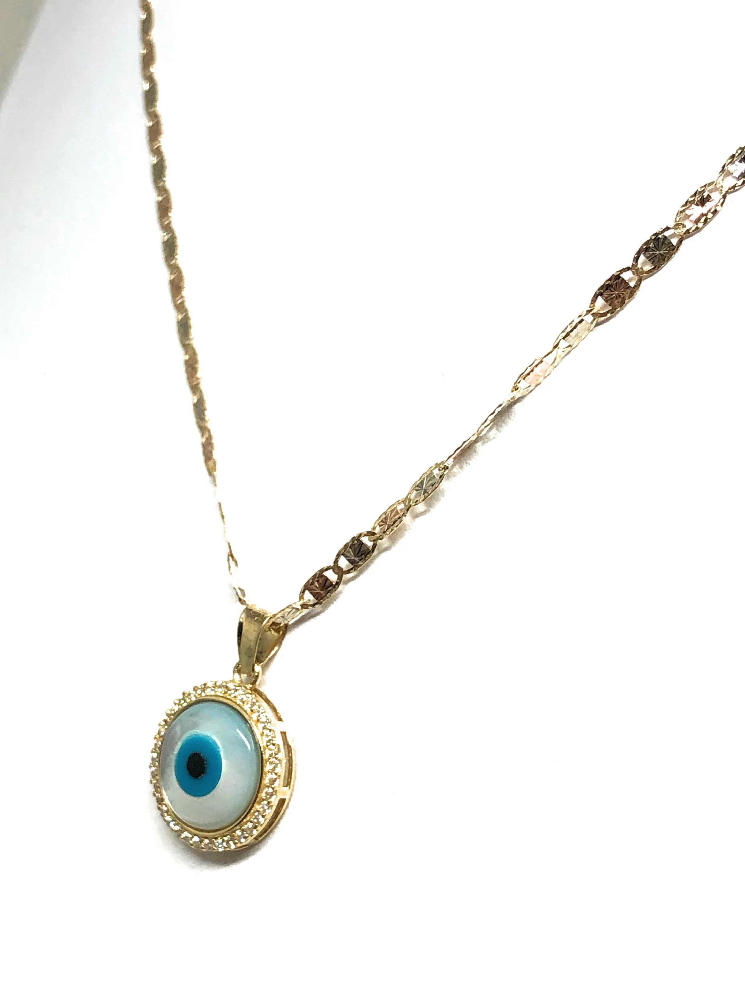 10k Solid Gold EVIL EYE CZ Round Pendant Necklace Valentina Chain (SM, MED) - Image 7