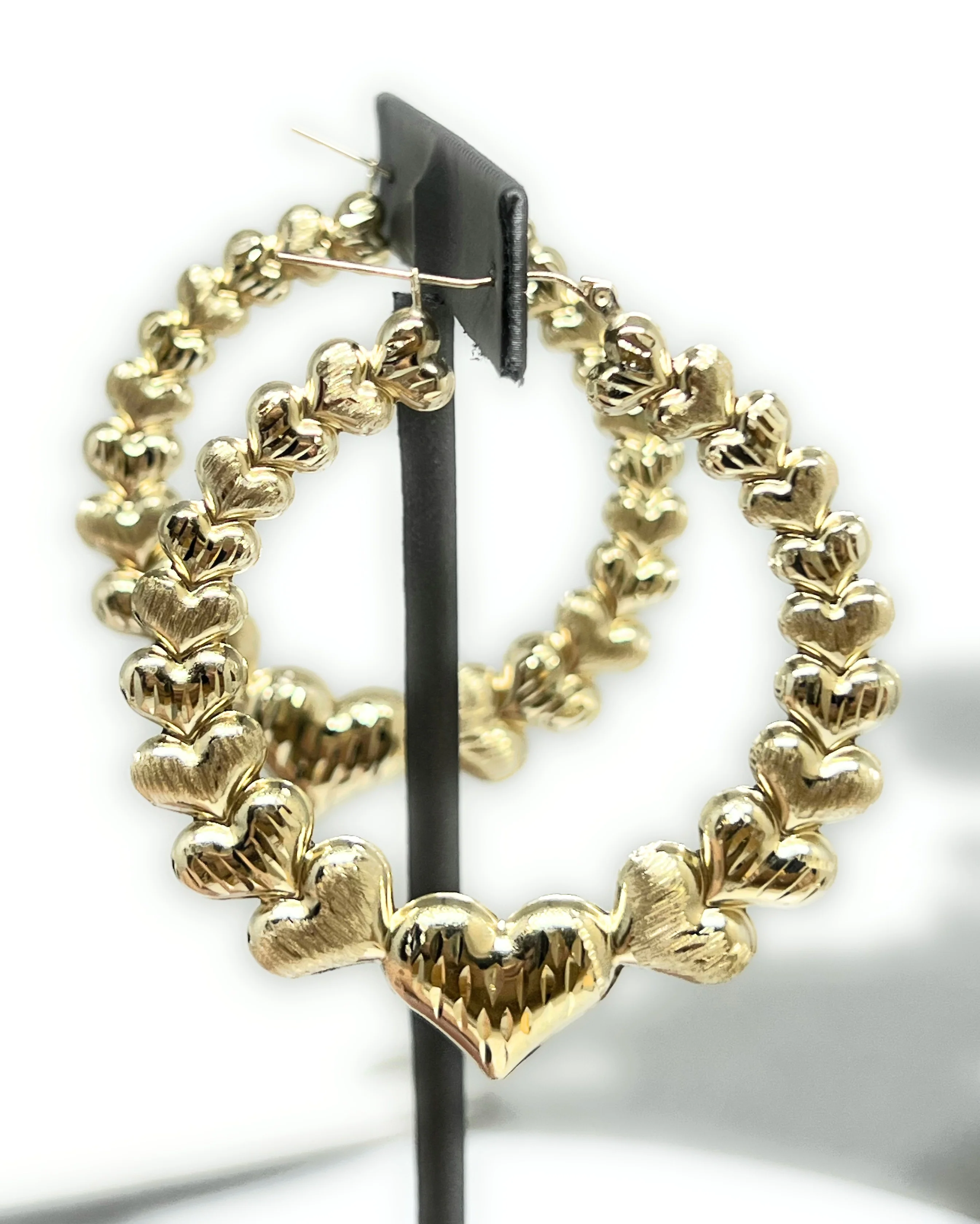 10k Solid Gold Heart Hoop Earrings - Image 6