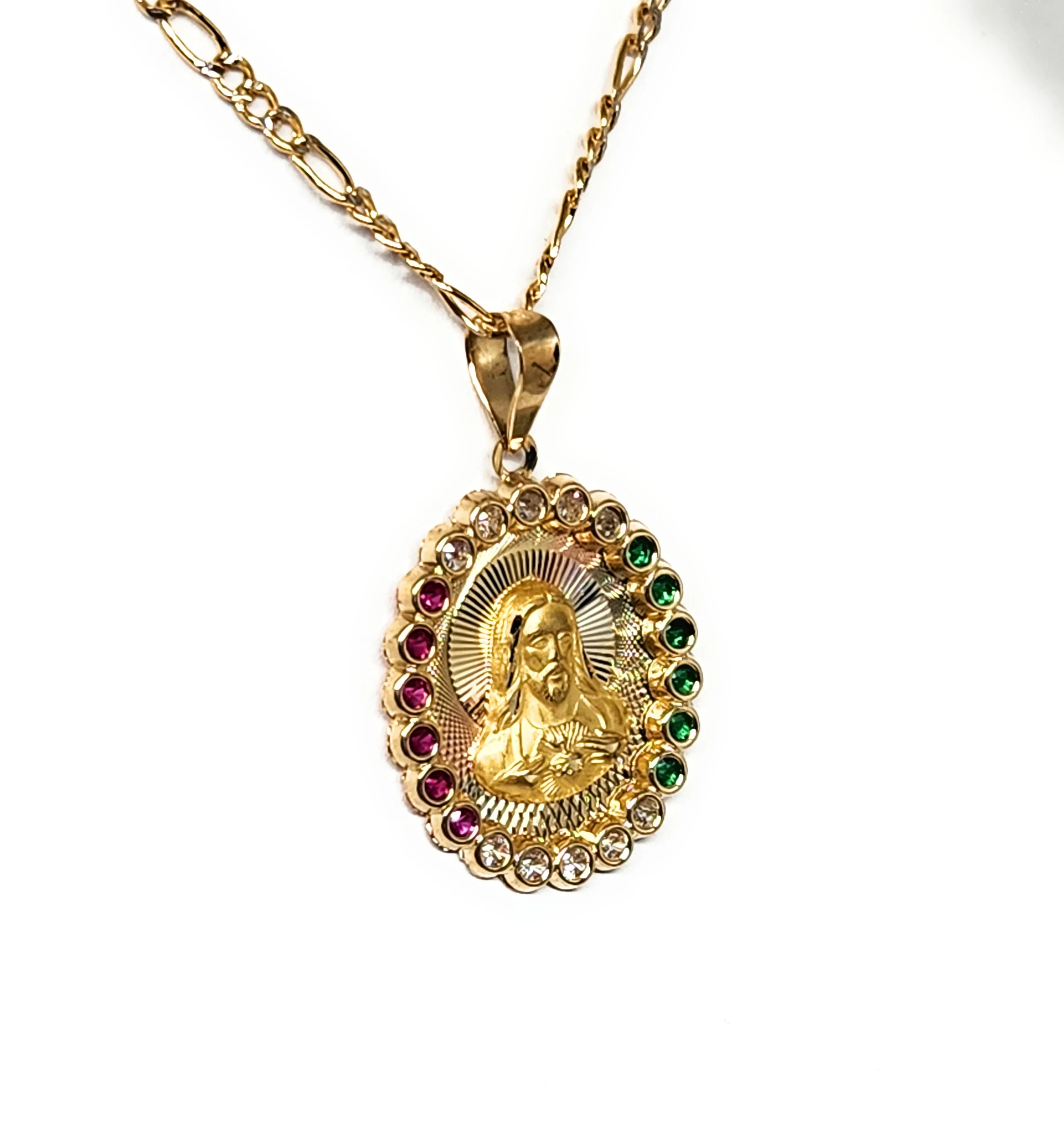 10k Solid Gold Jesus Sagrado Corazon CZ Pendant Necklace (MADE IN MX) - Image 3