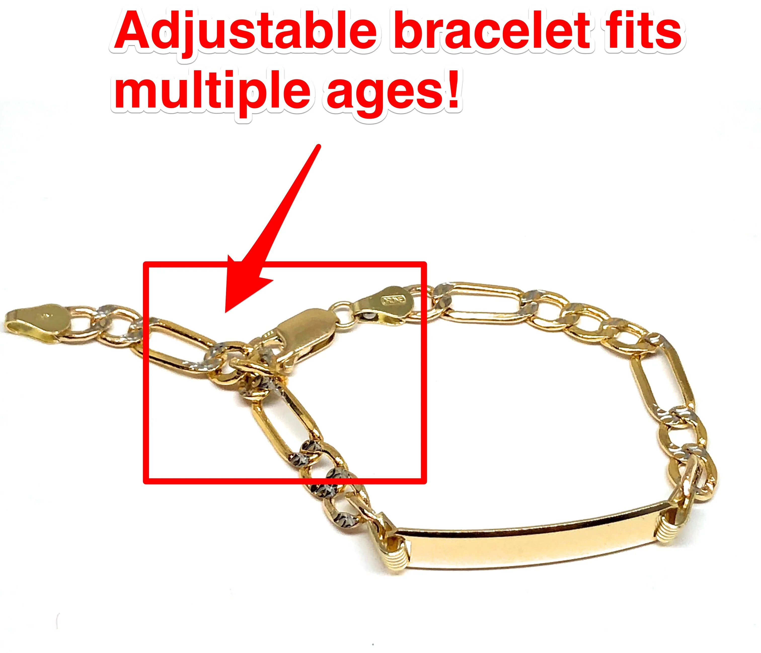 10k Solid Gold Kids 0-8 ID Brracelet 5.5-7 inch length 2.5-4.5mm Width (Free Engraving, Email us name!) Figaro - Image 4