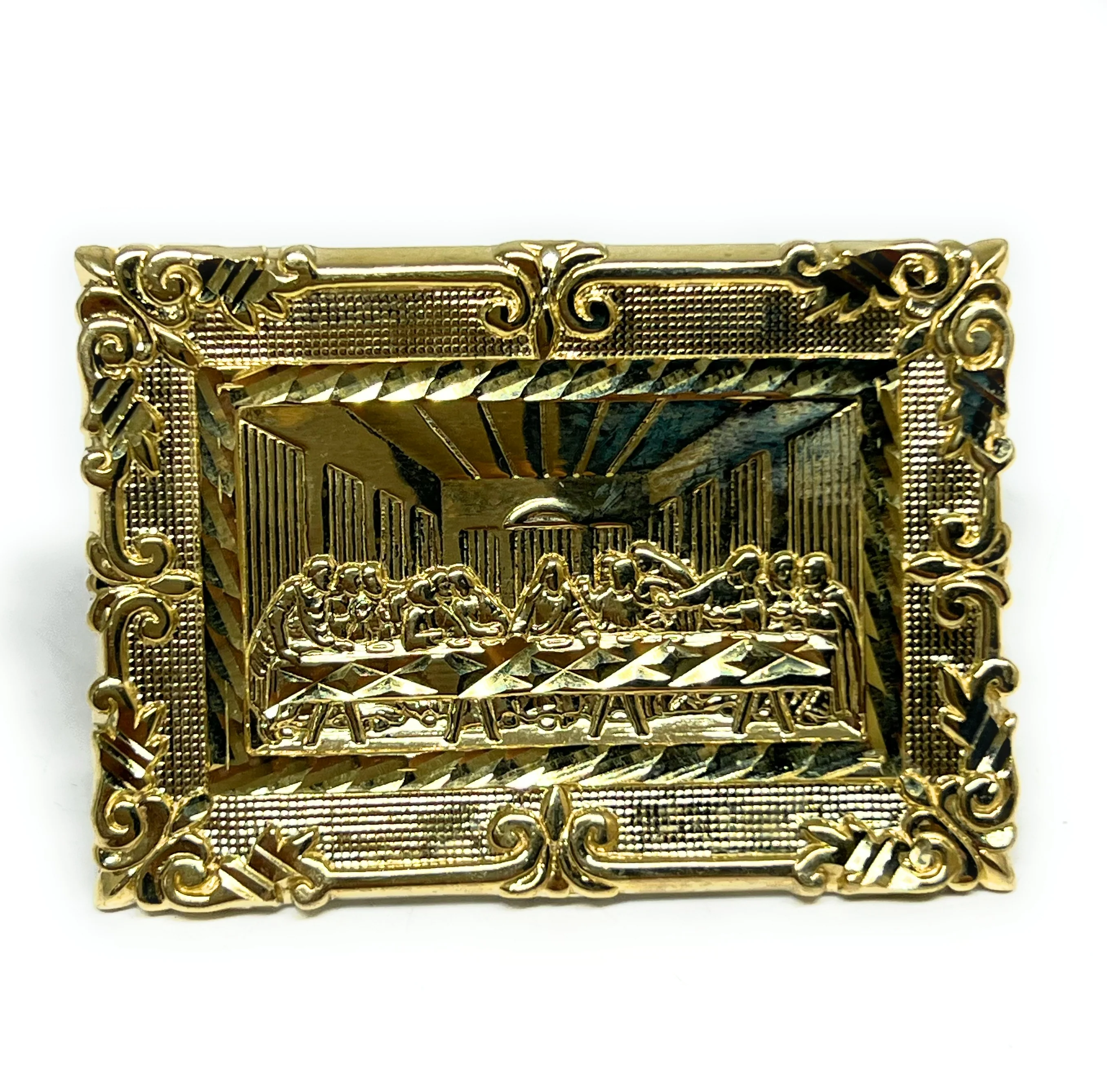 10k Solid Gold LAST SUPPER PORTRAIT BORDER TWO FINGER Ring (14.4g)