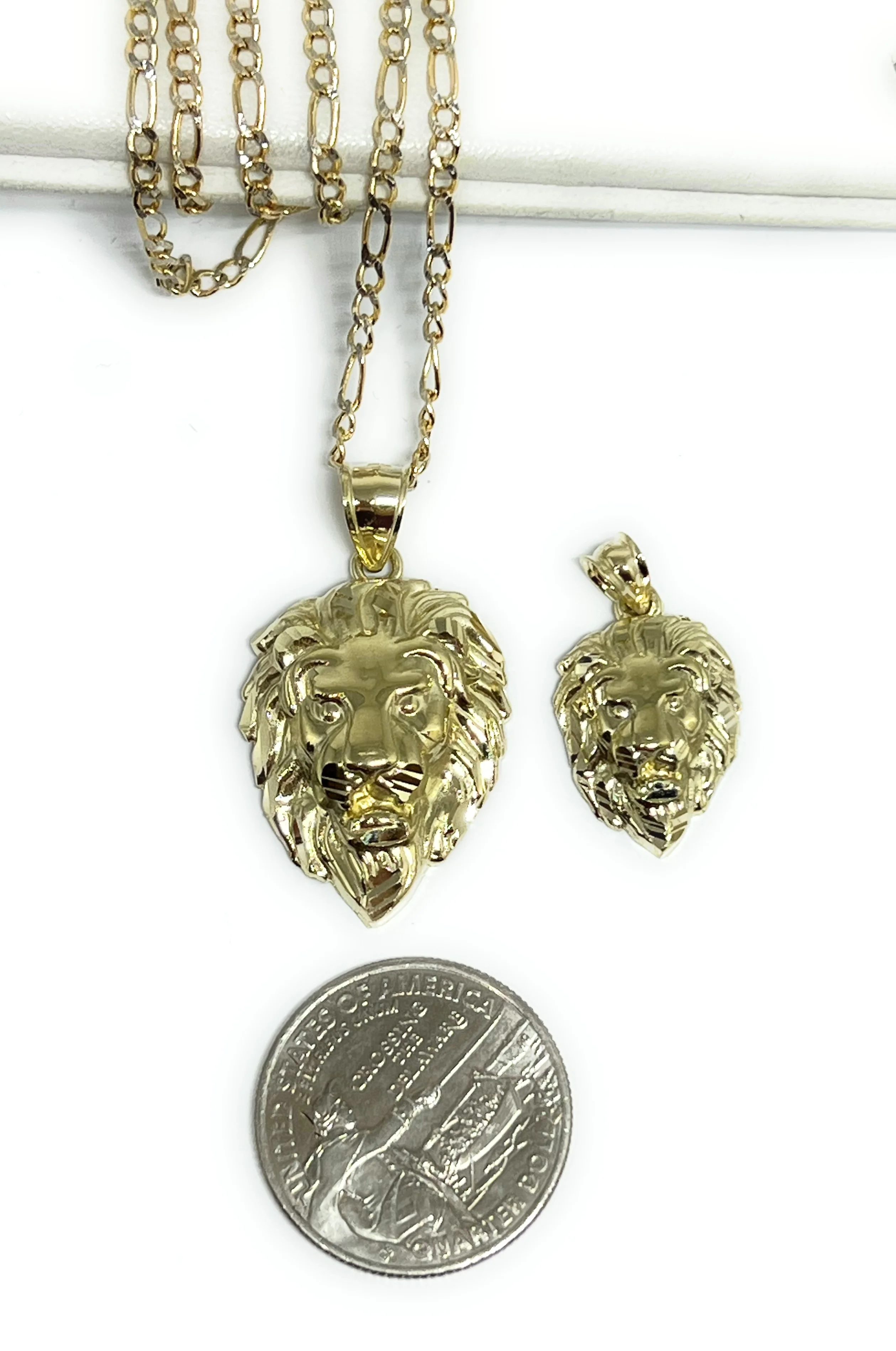 10k Solid Gold Lion Face Pendant Necklace (SM,LG) - Image 2