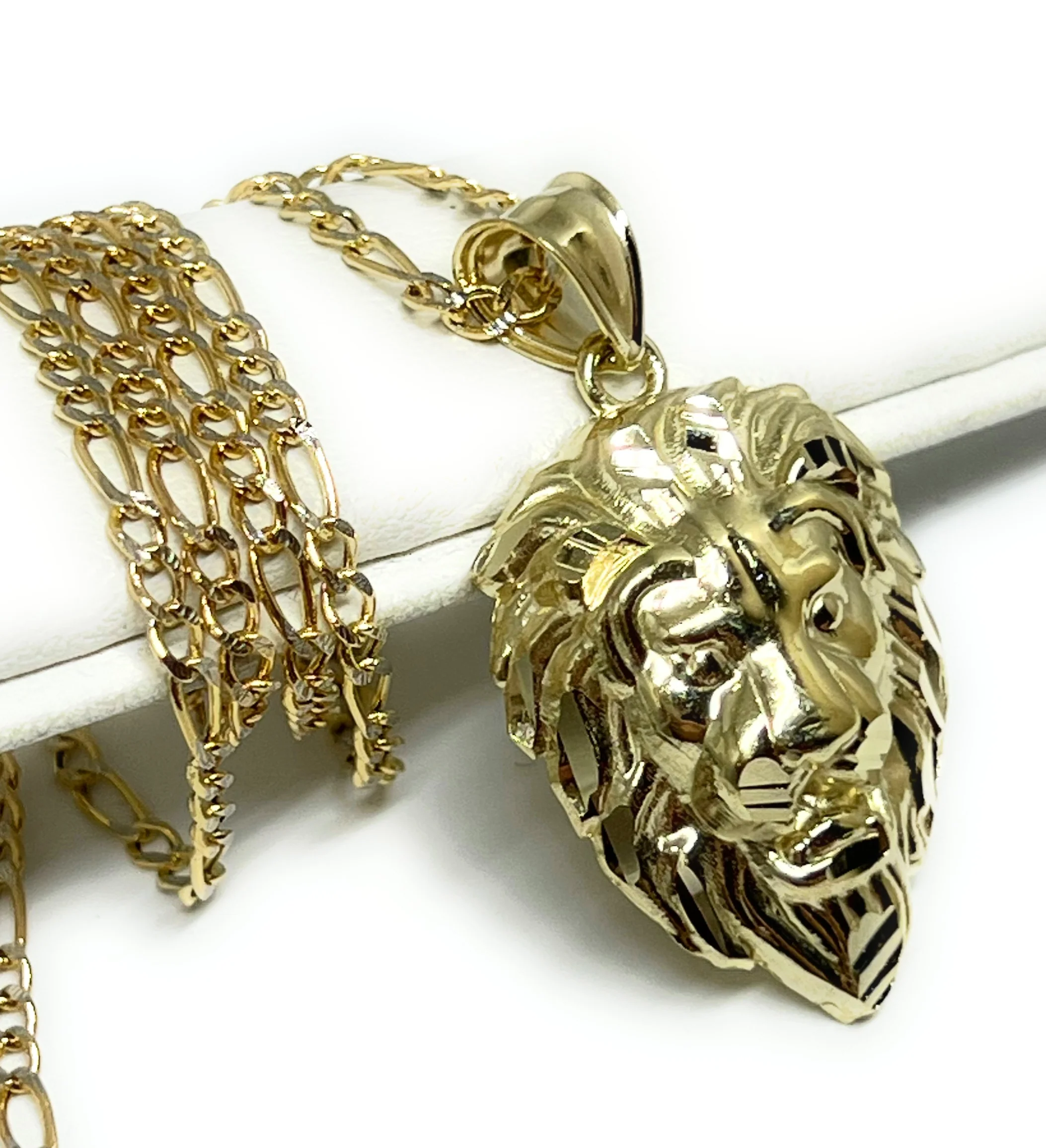 10k Solid Gold Lion Face Pendant Necklace (SM,LG) - Image 3
