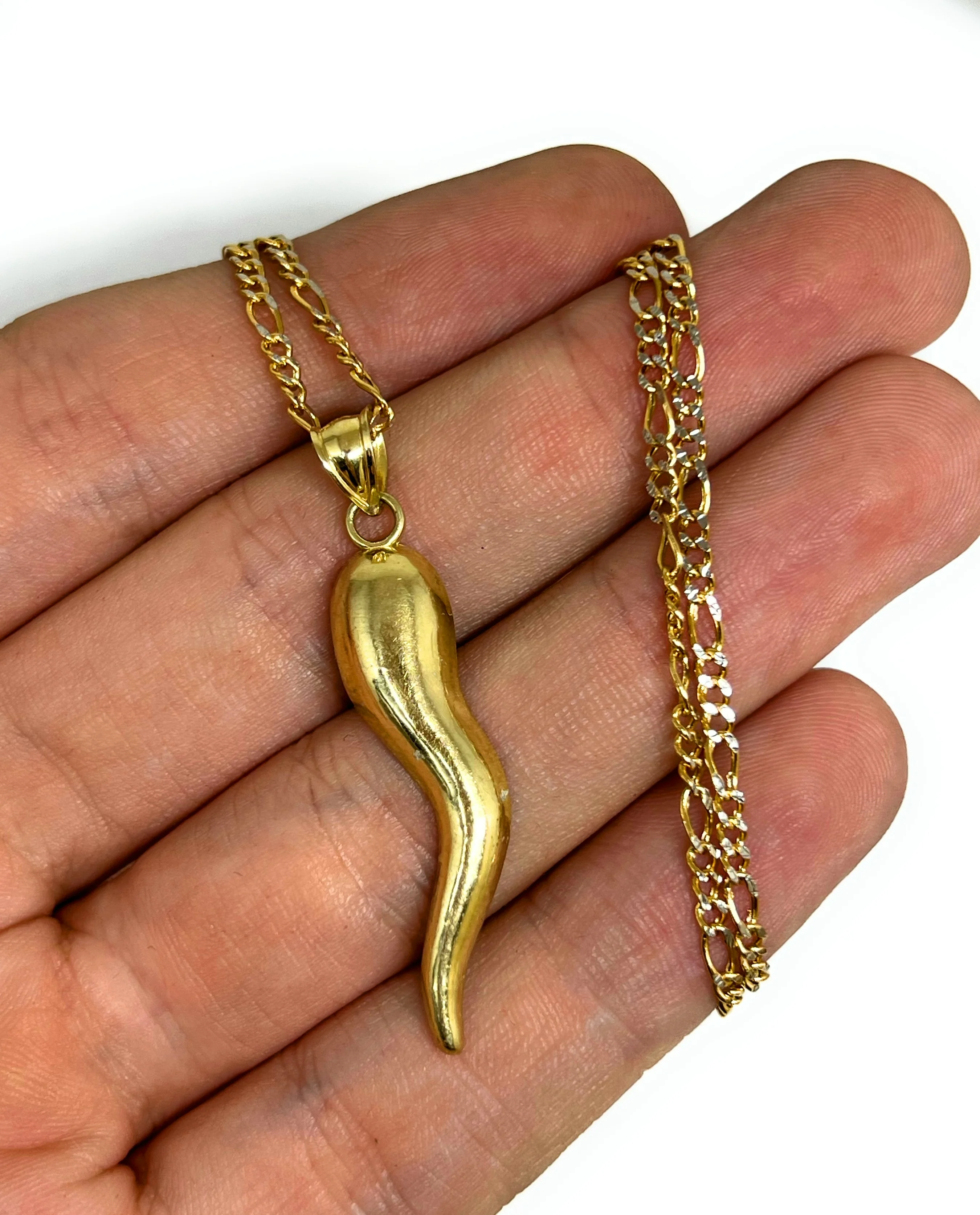 10k Solid Gold Lucky Horn Pendant Necklace - Image 2