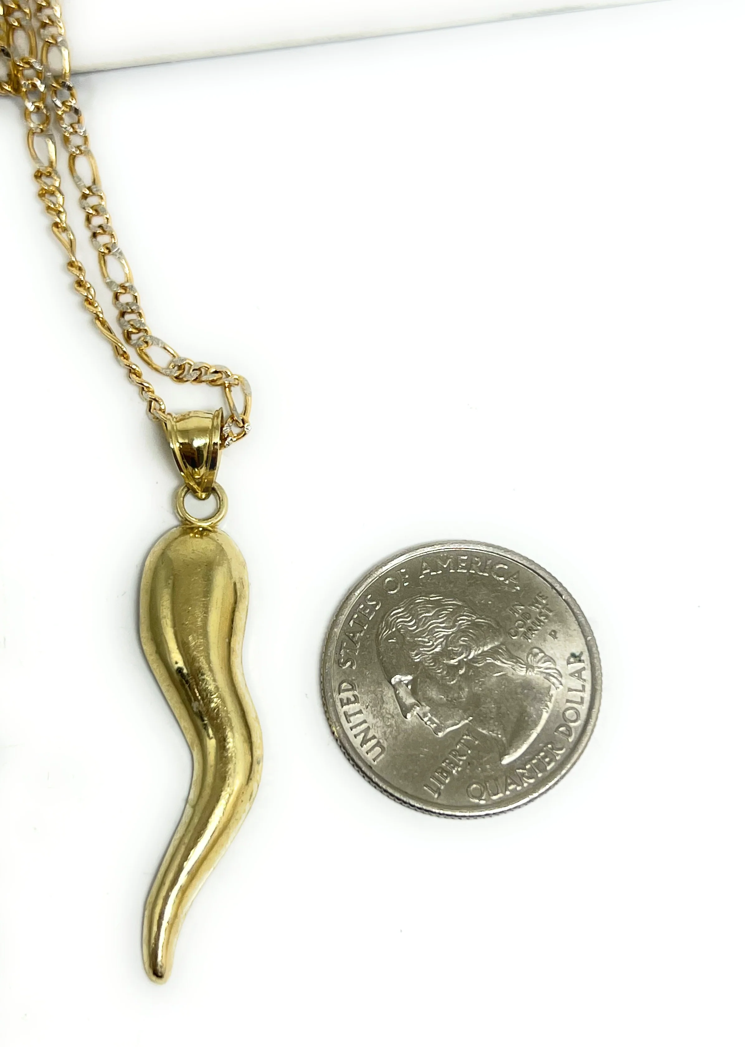 10k Solid Gold Lucky Horn Pendant Necklace - Image 3