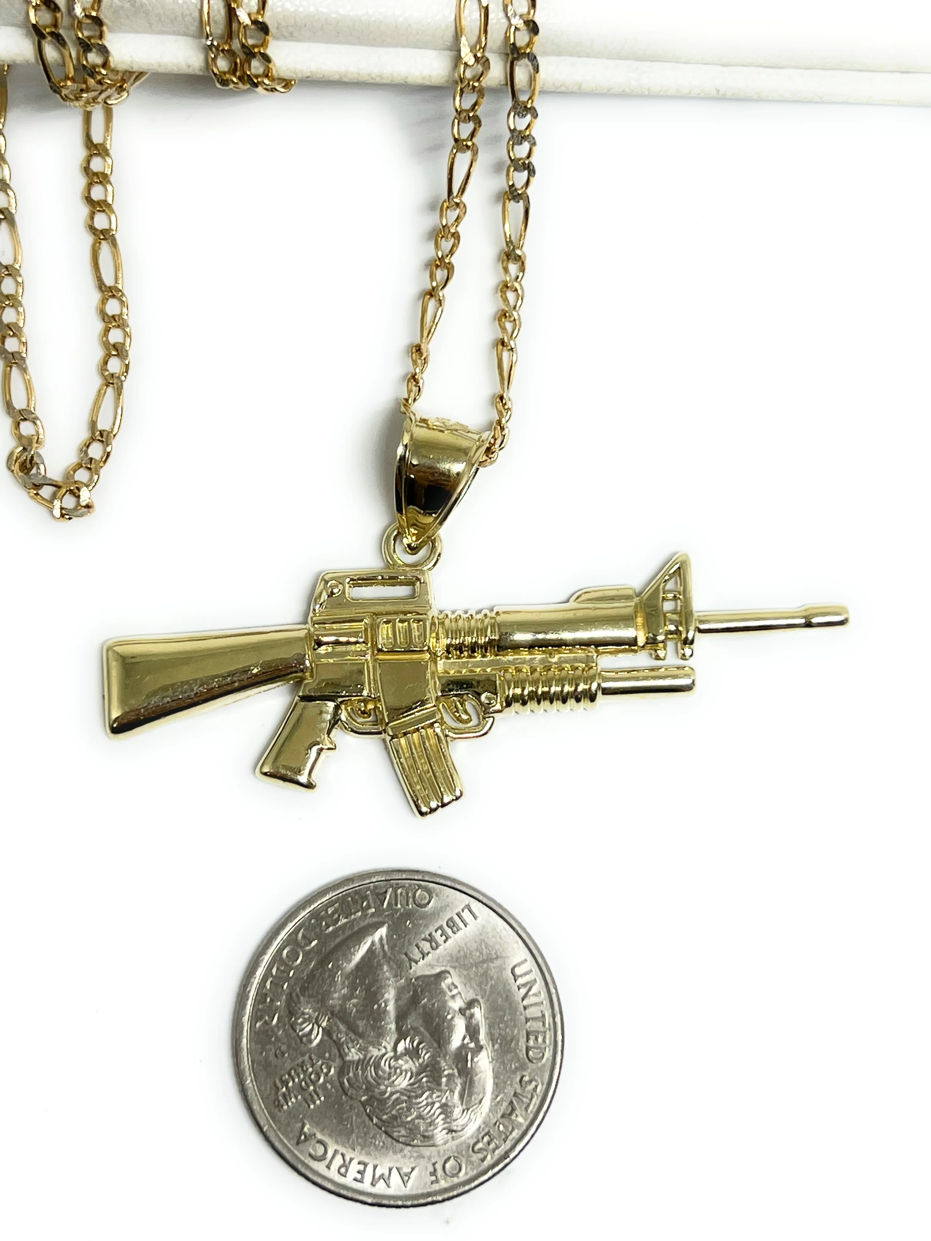 10k Solid Gold Machine Gun M4A1 Pendant Necklace - Image 2
