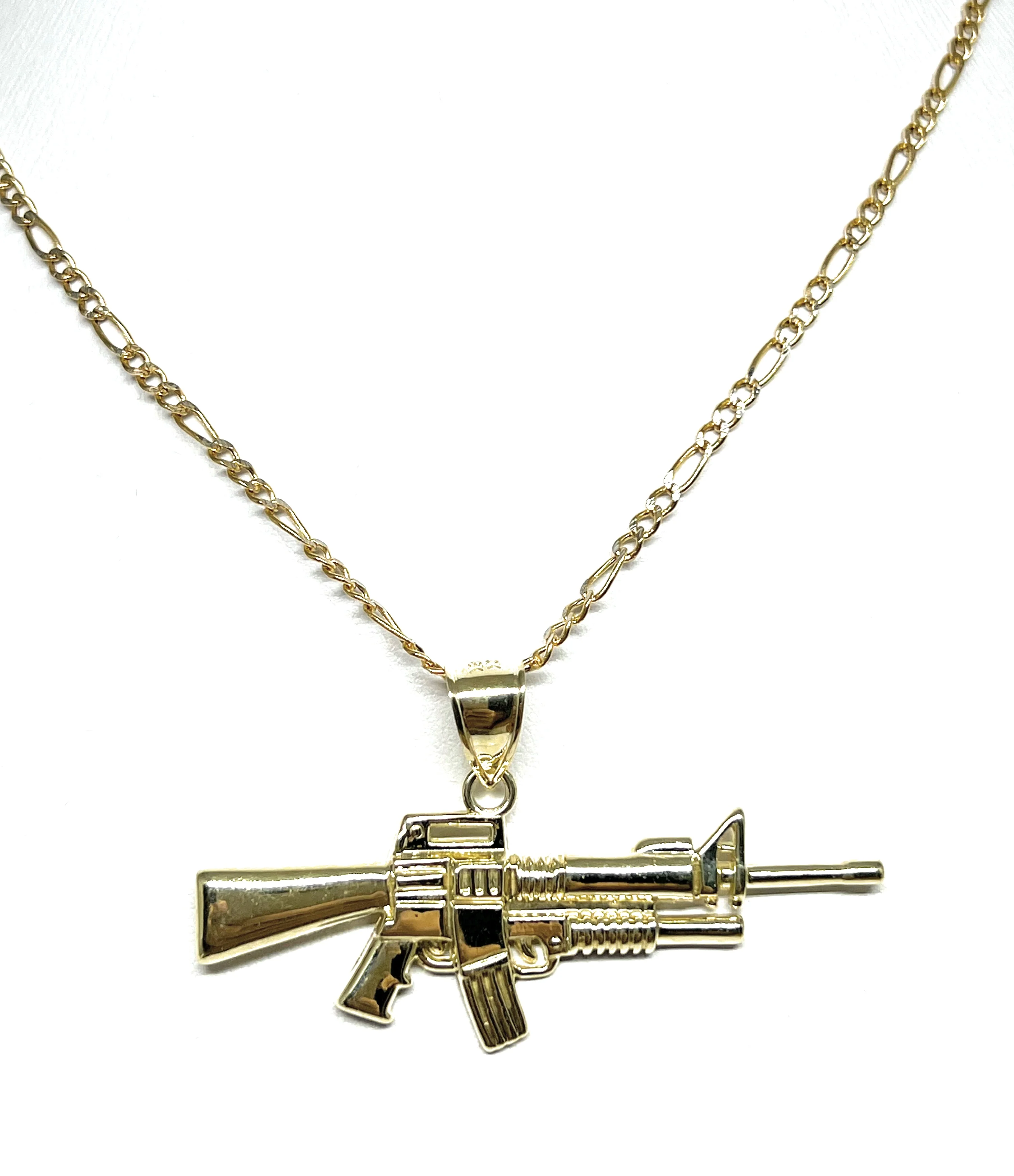 10k Solid Gold Machine Gun M4A1 Pendant Necklace - Image 3