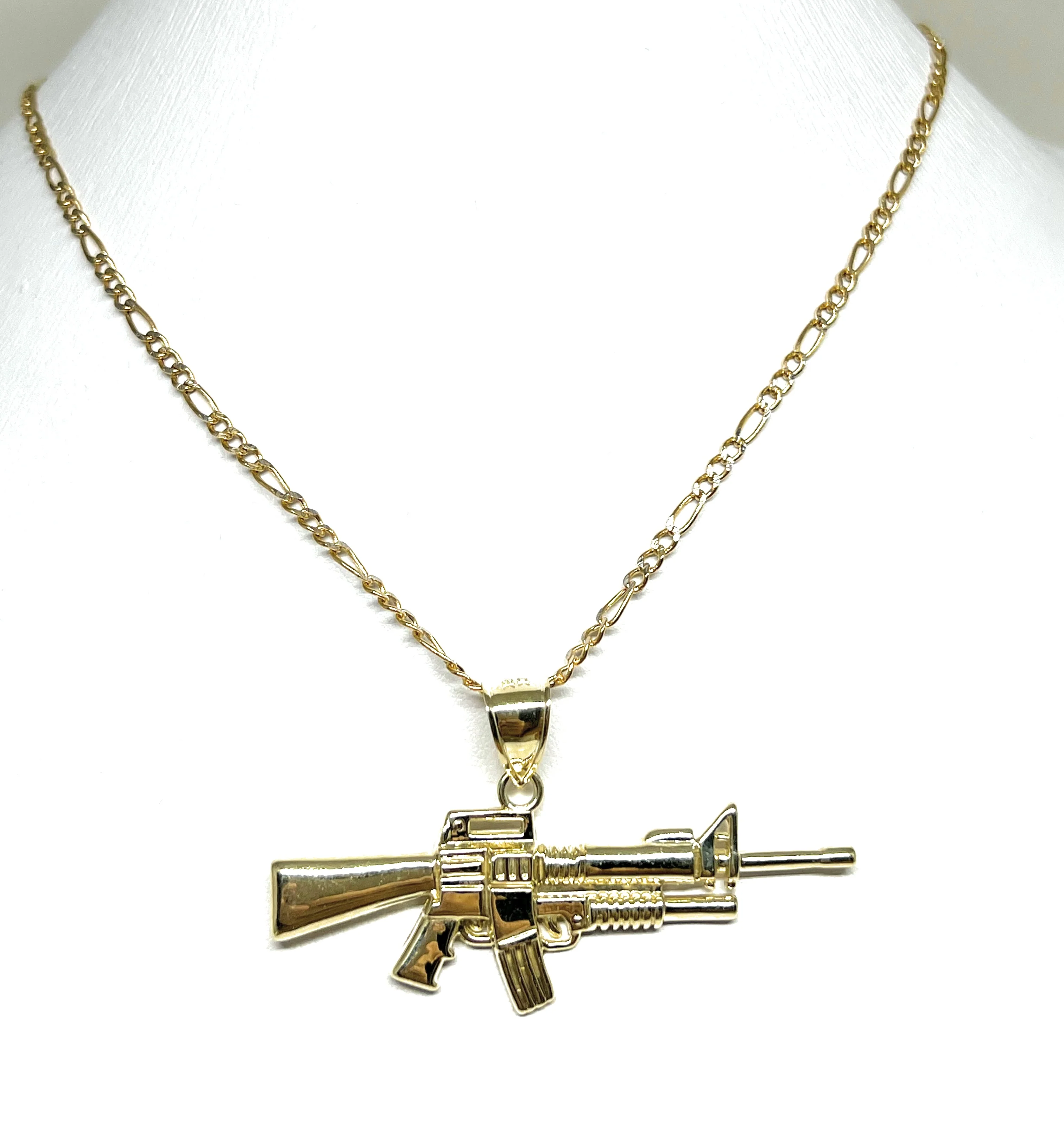 10k Solid Gold Machine Gun M4A1 Pendant Necklace - Image 4