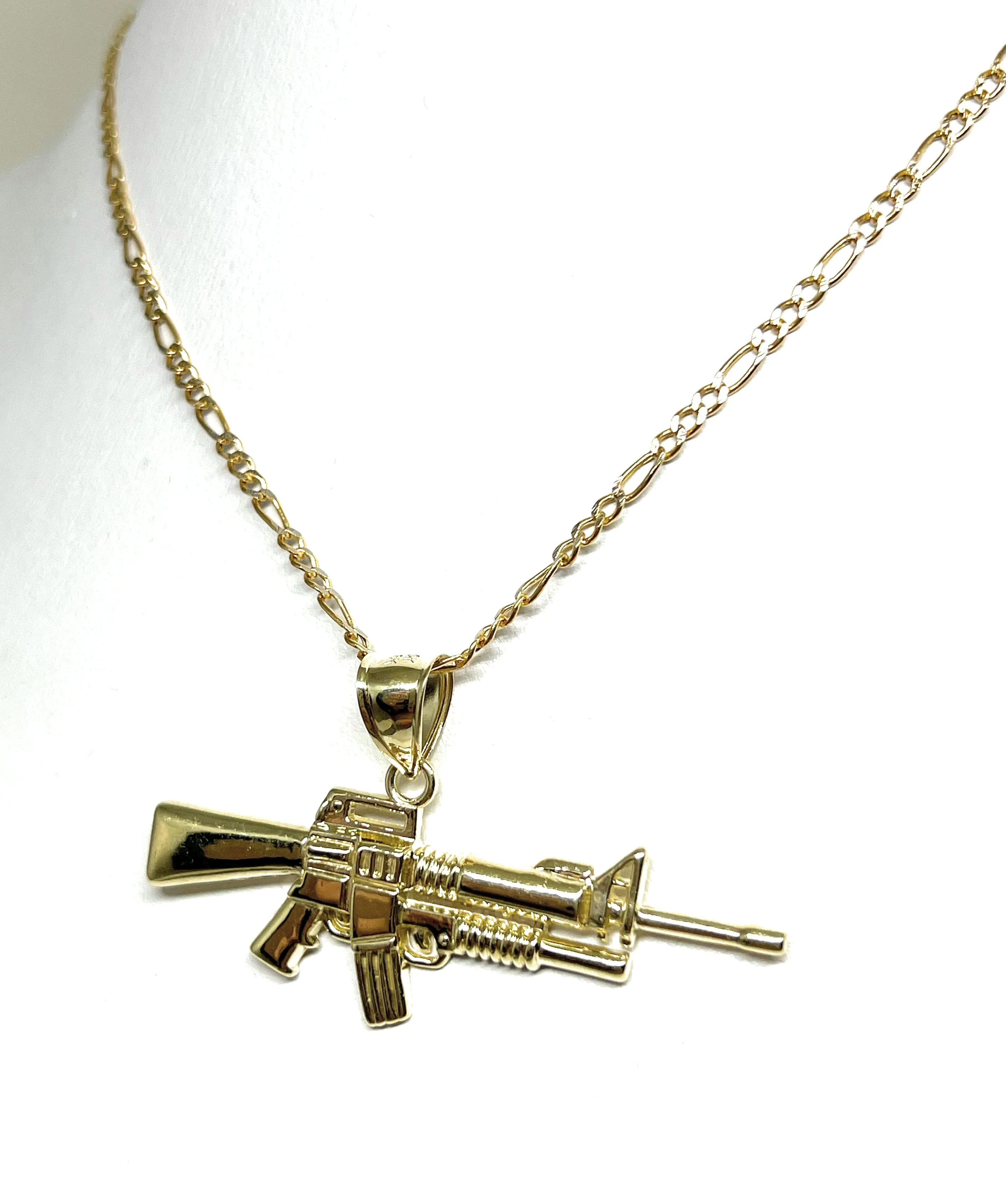 10k Solid Gold Machine Gun M4A1 Pendant Necklace - Image 5