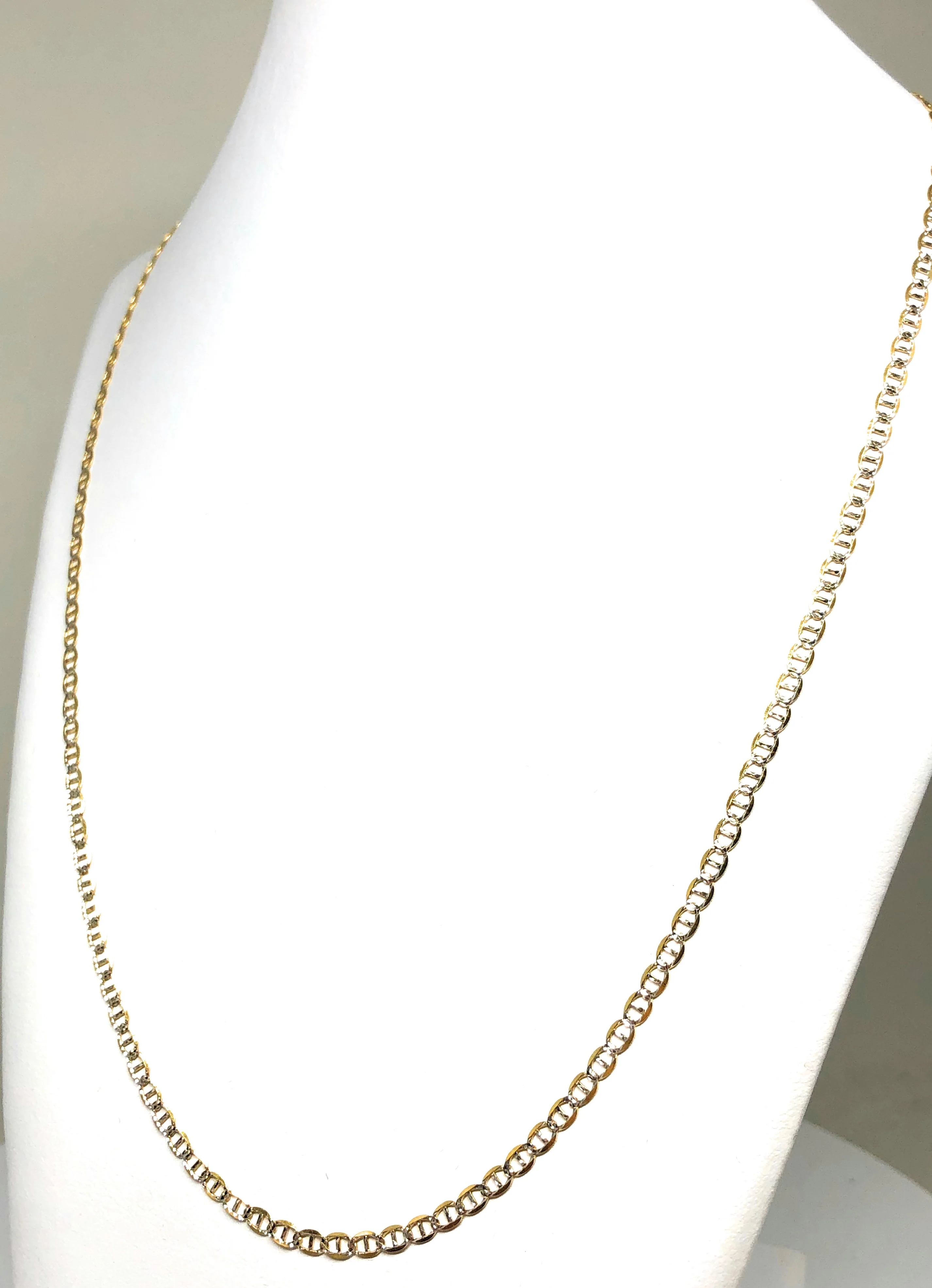10k Solid Gold Mariner Link DIAMOND CUT (WHITE GOLD) Chain 18-24 inches 3MM (Semi-Hollow Style) - Image 6