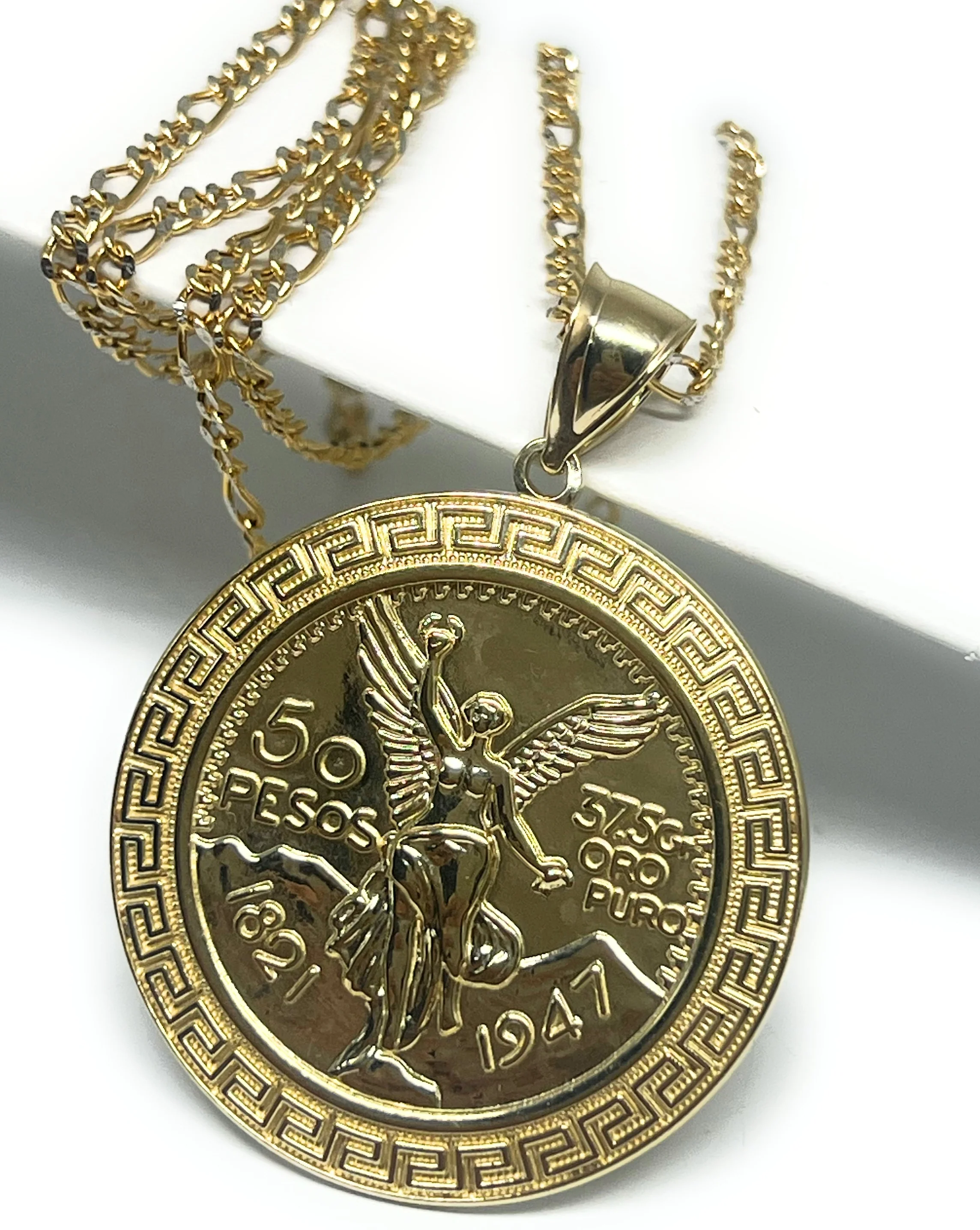 14k Solid Gold Mexican Cenntenario MEANDROS BORDER Pendant Necklace (LG, MED, SM) - Image 3