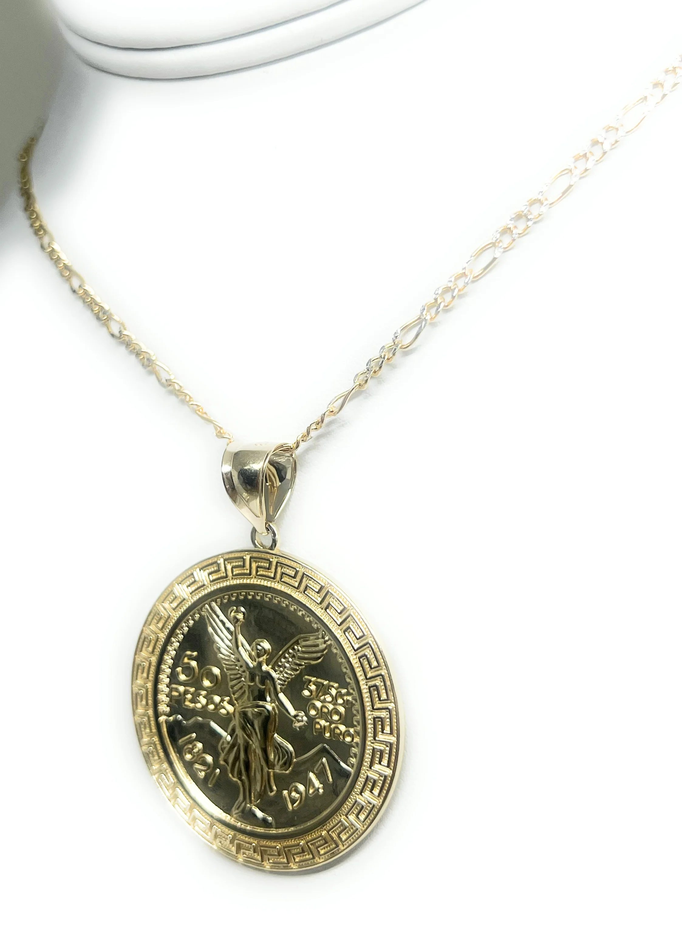 14k Solid Gold Mexican Cenntenario MEANDROS BORDER Pendant Necklace (LG, MED, SM) - Image 7