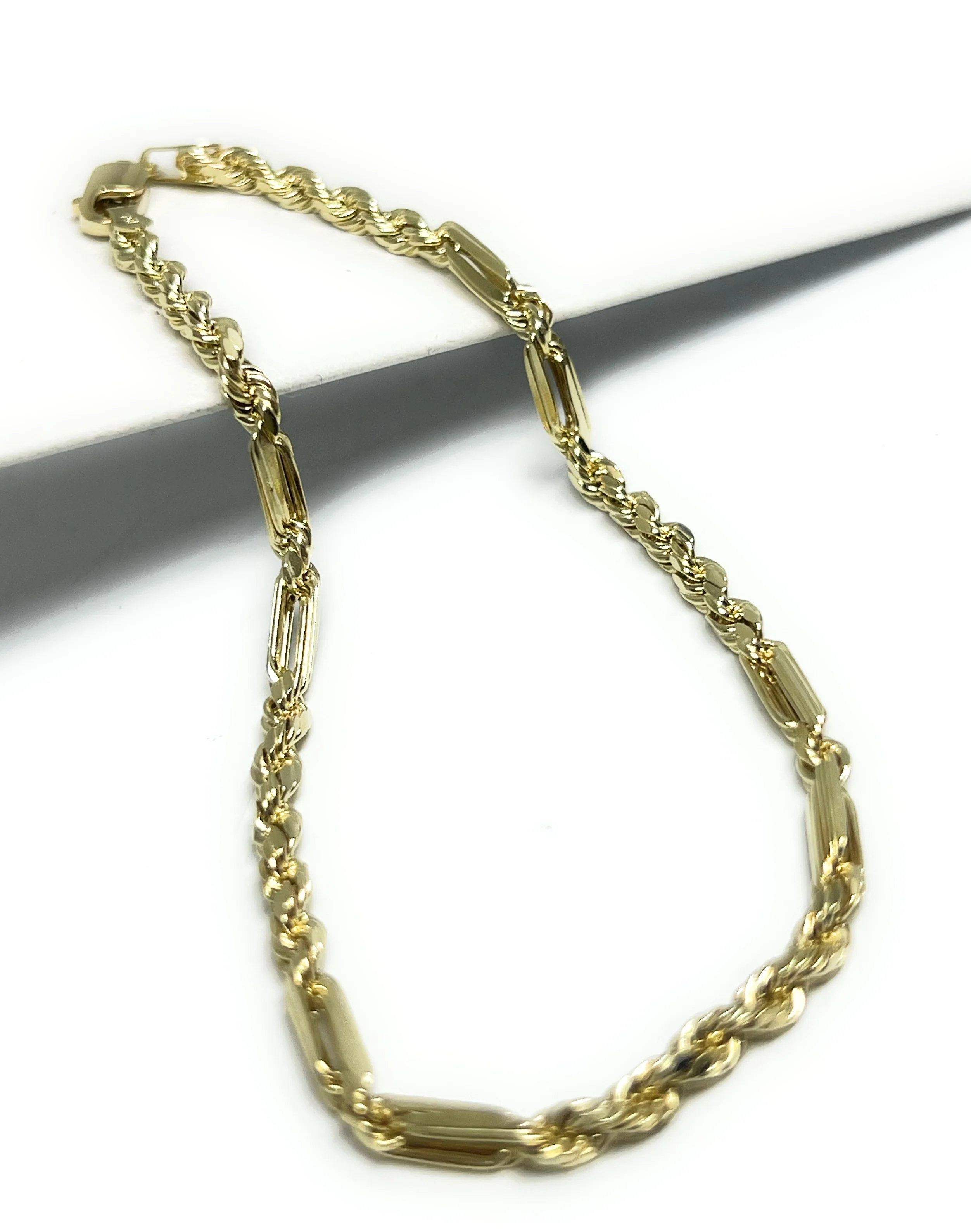 10k Solid Gold Milano Rope "FIGAROPE" BRRACELET 7-8 inch 3mm (SEMI-HOLLOW STYLE) - Image 4