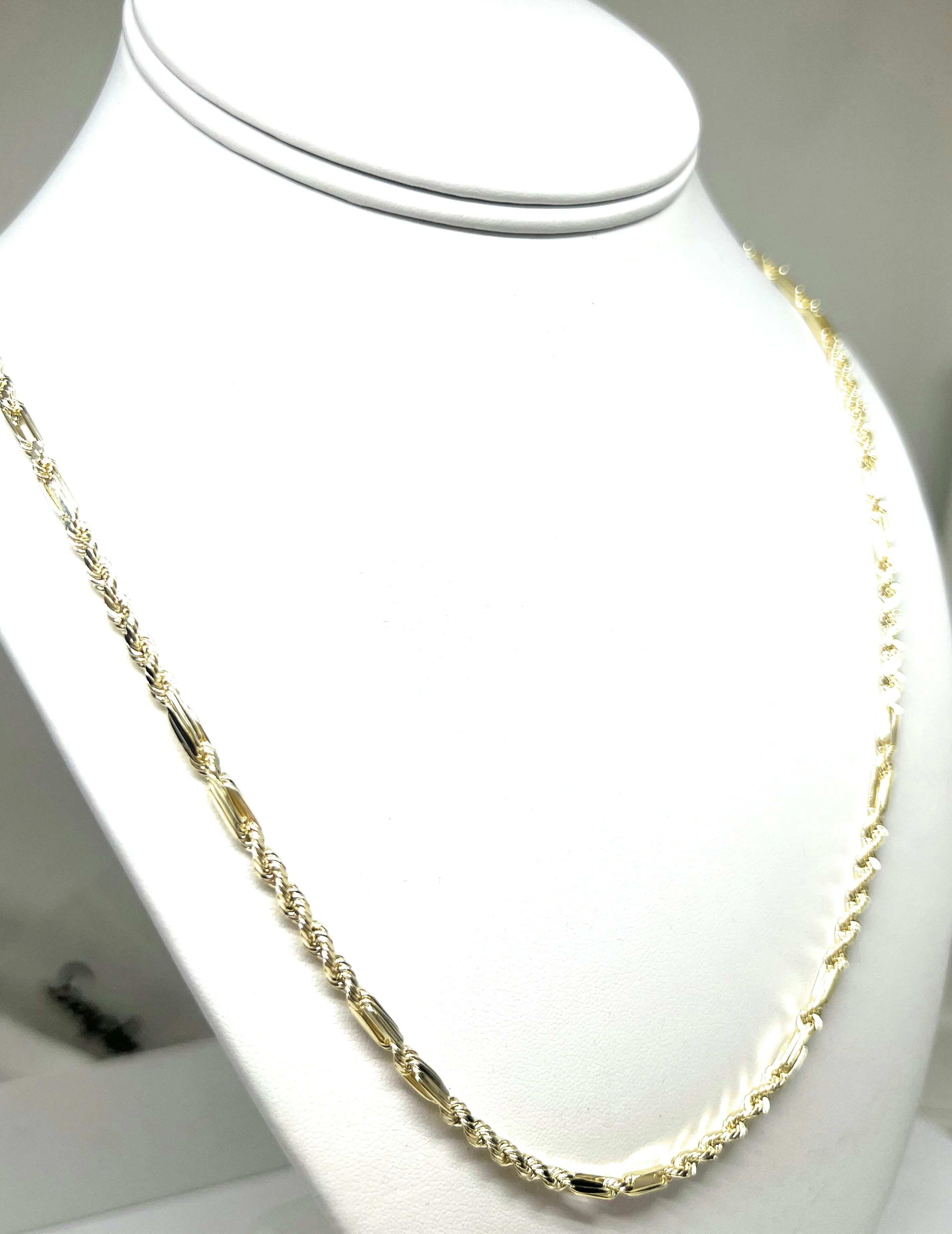 10k Solid Gold Milano Rope "FIGAROPE" Chain 18-26 inches 3mm (SEMI-HOLLOW STYLE) - Image 6