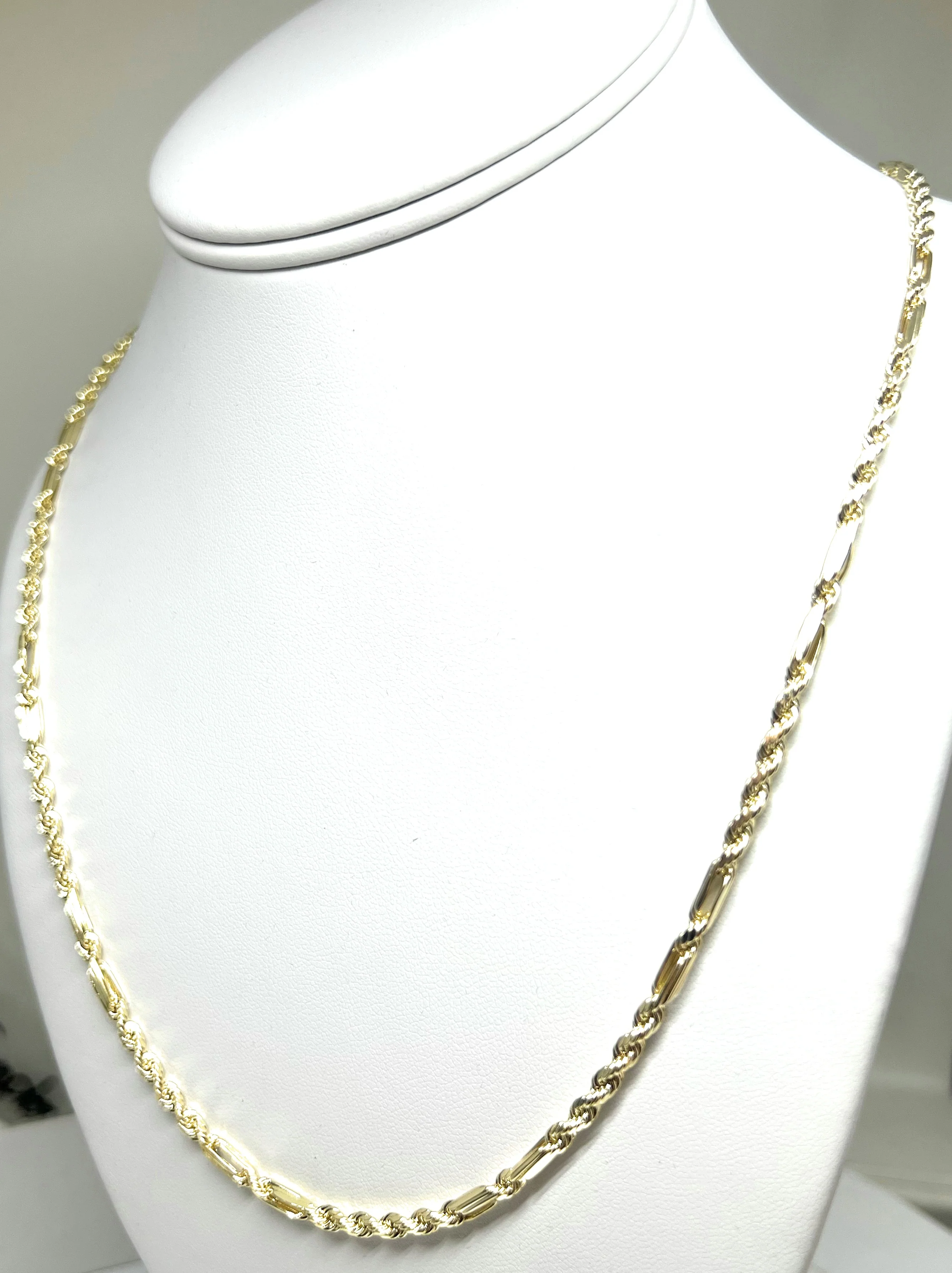 10k Solid Gold Milano Rope "FIGAROPE" Chain 18-26 inches 3mm (SEMI-HOLLOW STYLE) - Image 7