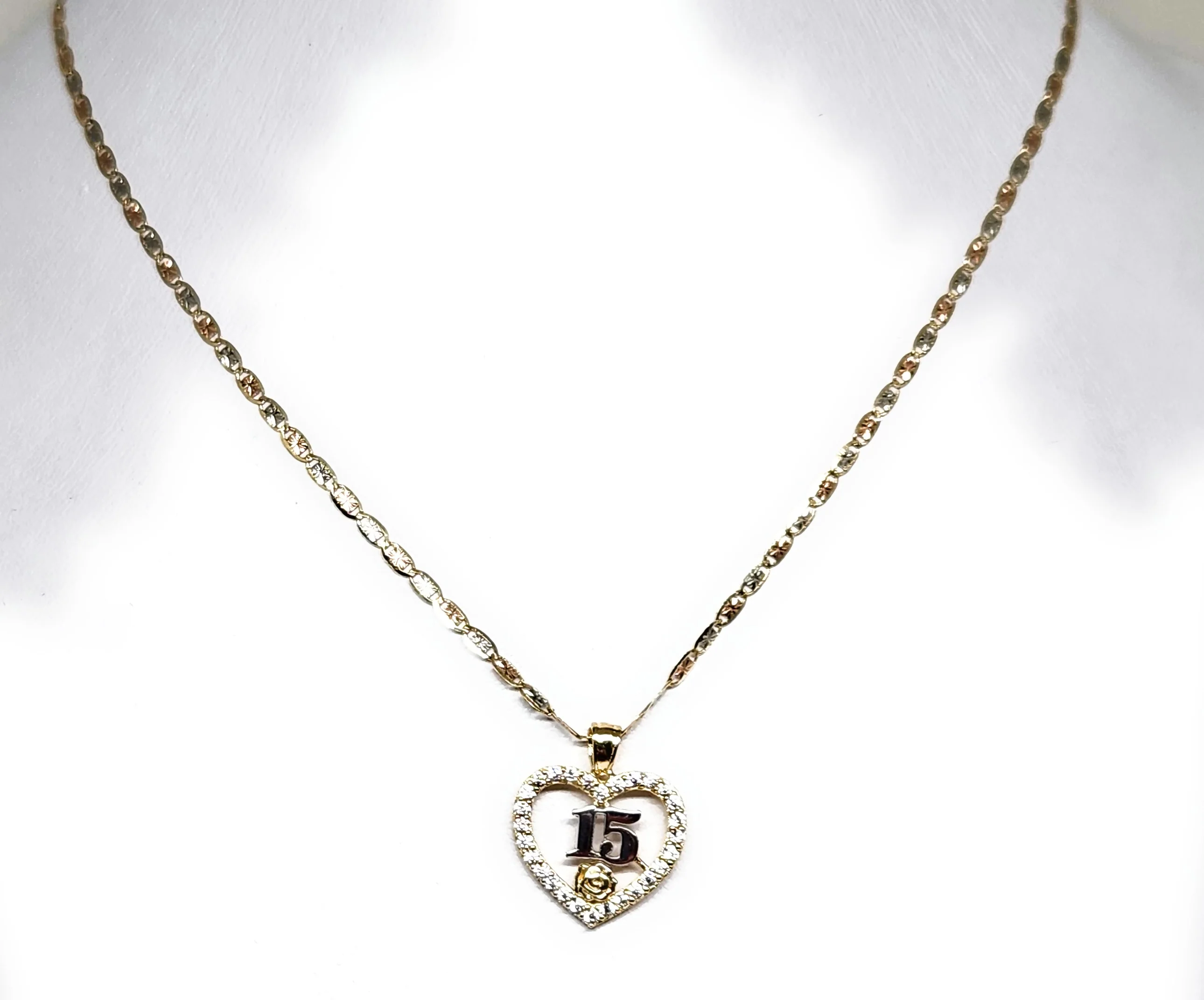 10k Solid Gold Mis 15 Años Flower CZ Pendant Necklace (FC) - Image 4