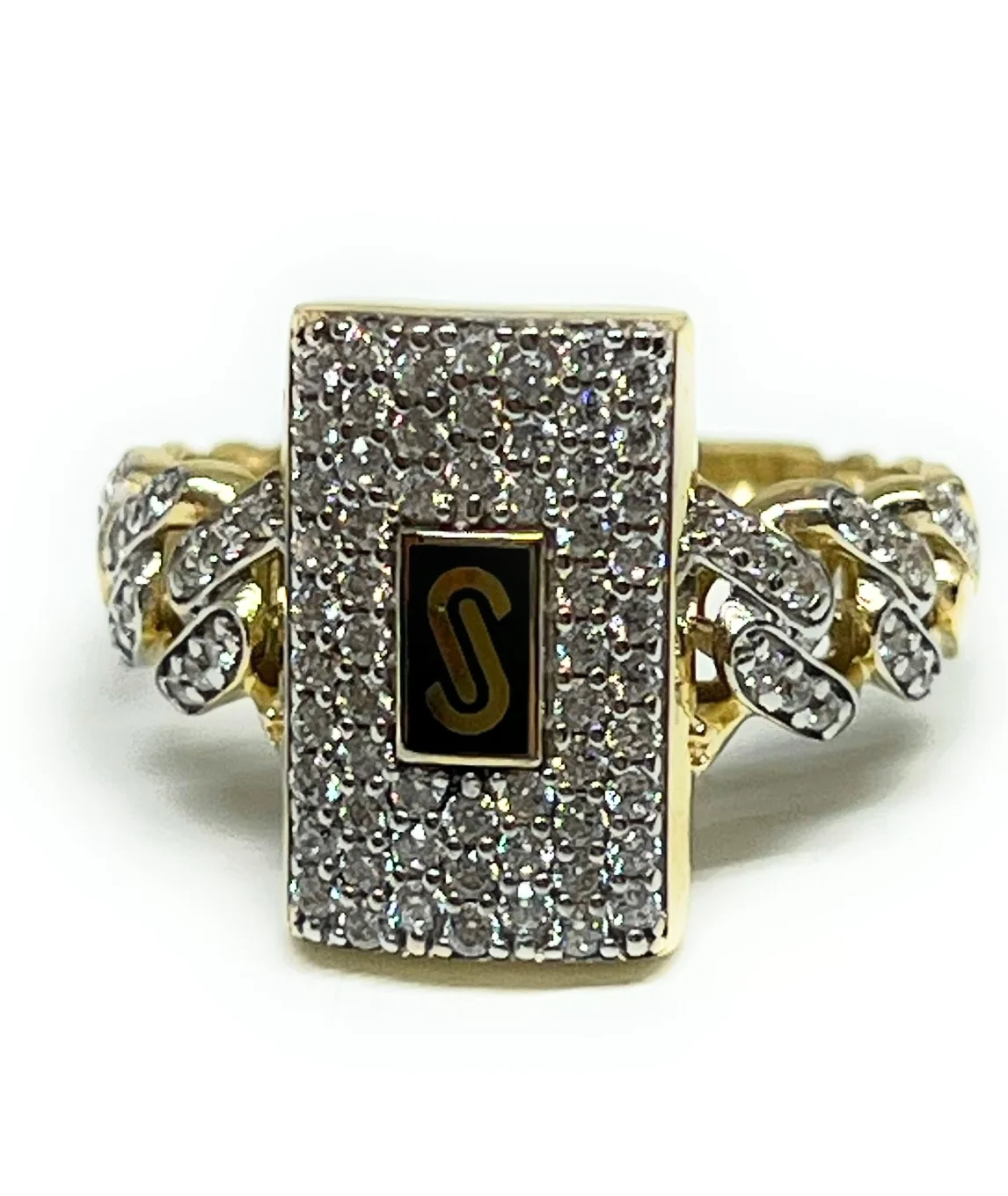 10k Solid Gold MONACO Cuban Link VERTICAL SQUARE Ring - Image 2