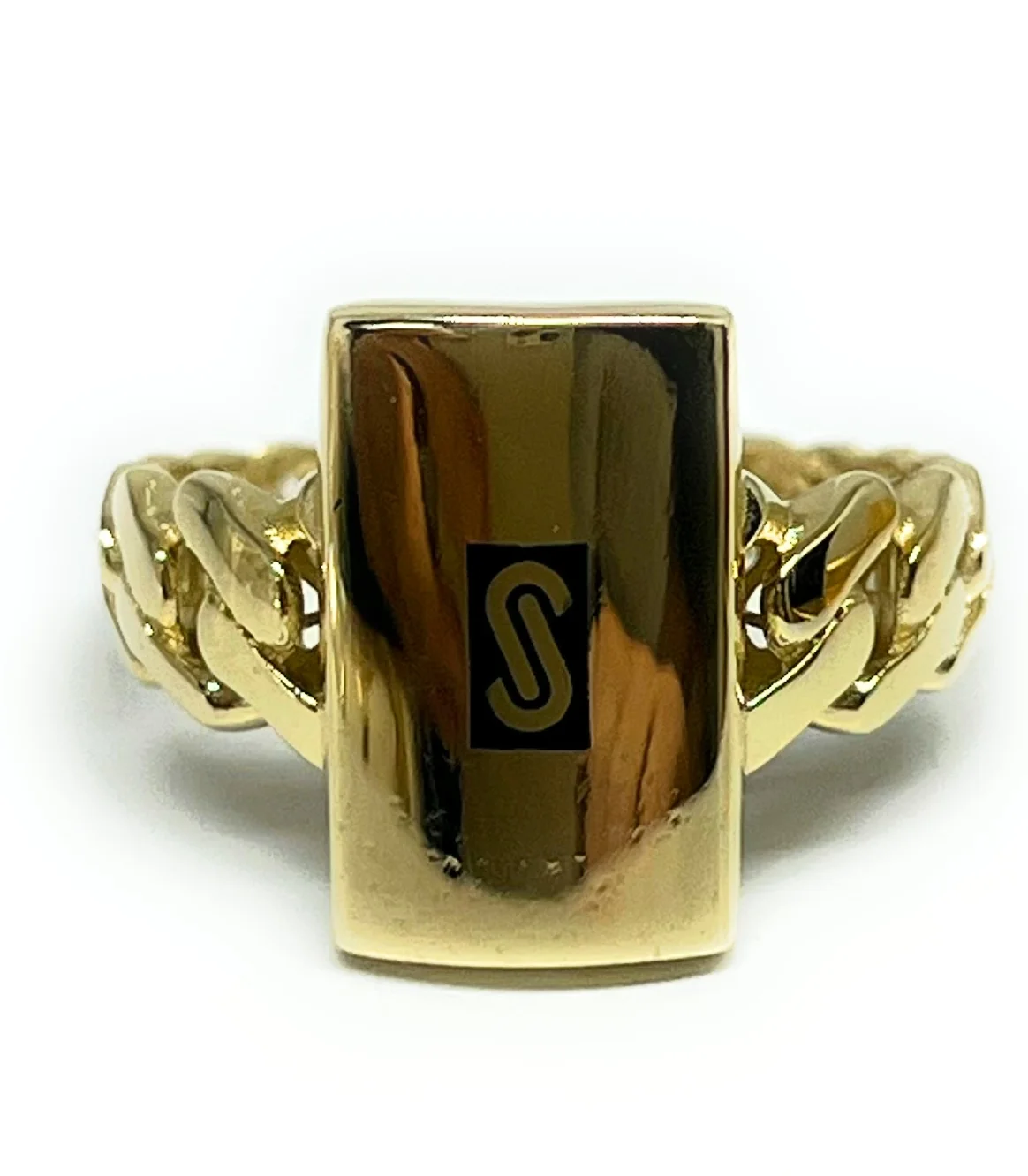 10k Solid Gold MONACO Cuban Link VERTICAL SQUARE Ring - Image 3