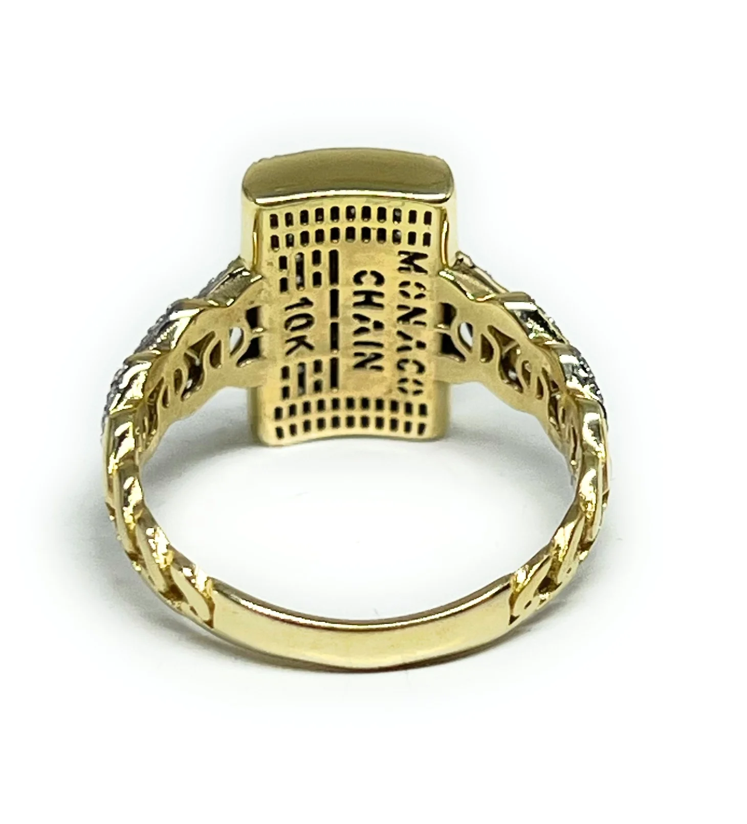 10k Solid Gold MONACO Cuban Link VERTICAL SQUARE Ring - Image 4