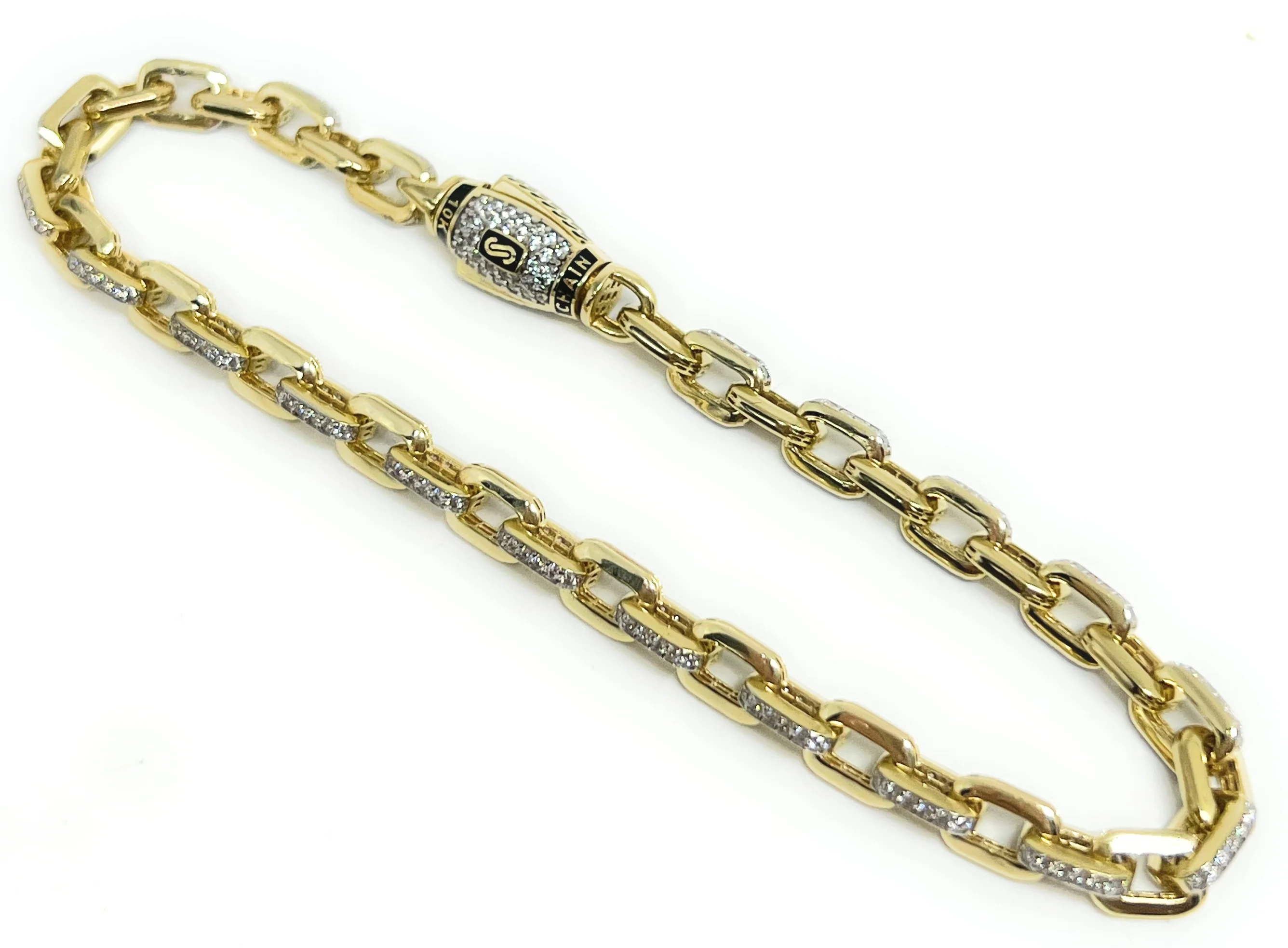 10k Solid Gold MONACO HERMES LINK CAVO ALTERNATE CZ BRRACELET WITH CZ LOCK 7-8 inch 5mm (SEMI-HOLLOW) - Image 2