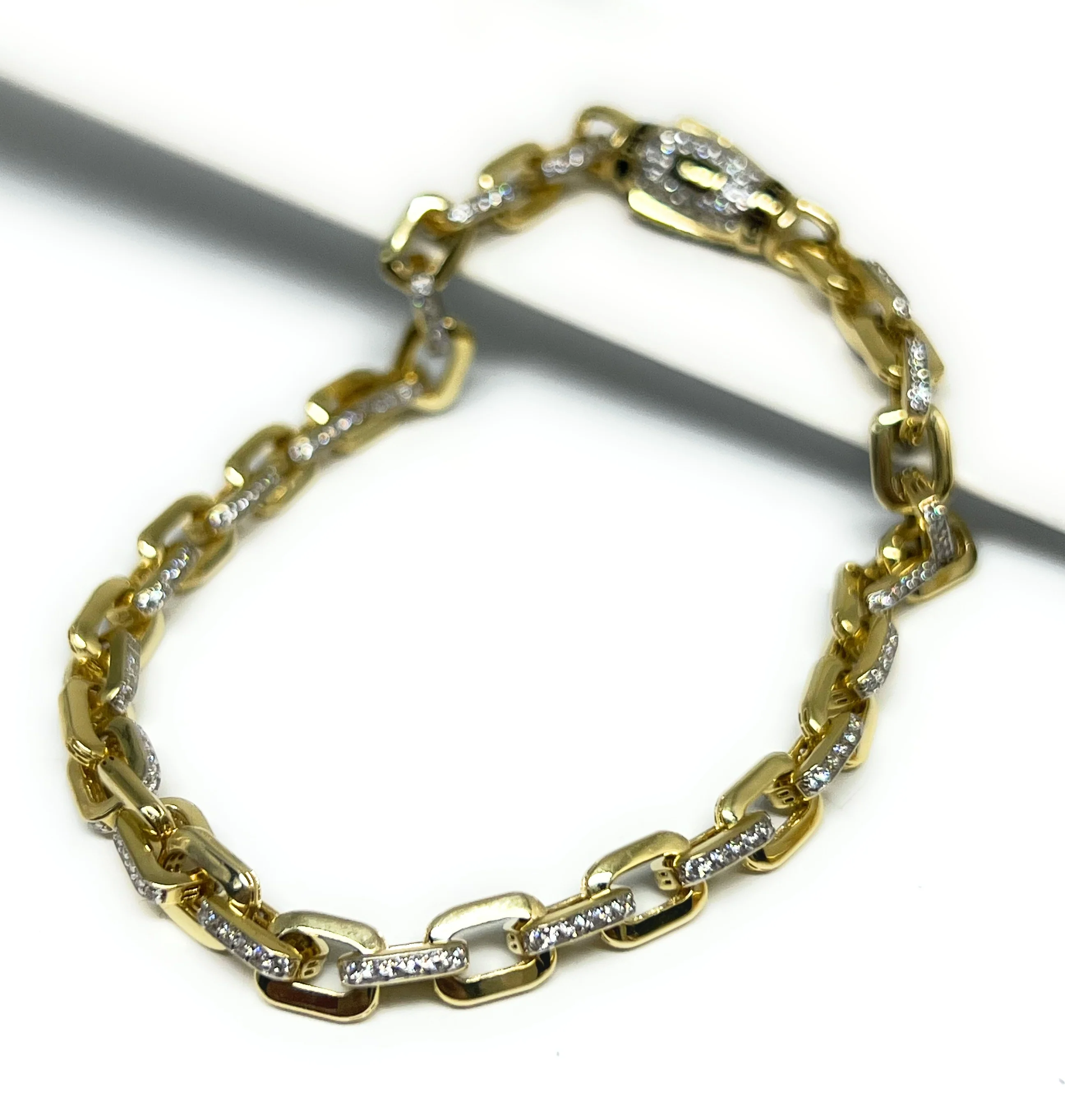 10k Solid Gold MONACO HERMES LINK CAVO ALTERNATE CZ BRRACELET WITH CZ LOCK 7-8 inch 5mm (SEMI-HOLLOW) - Image 6