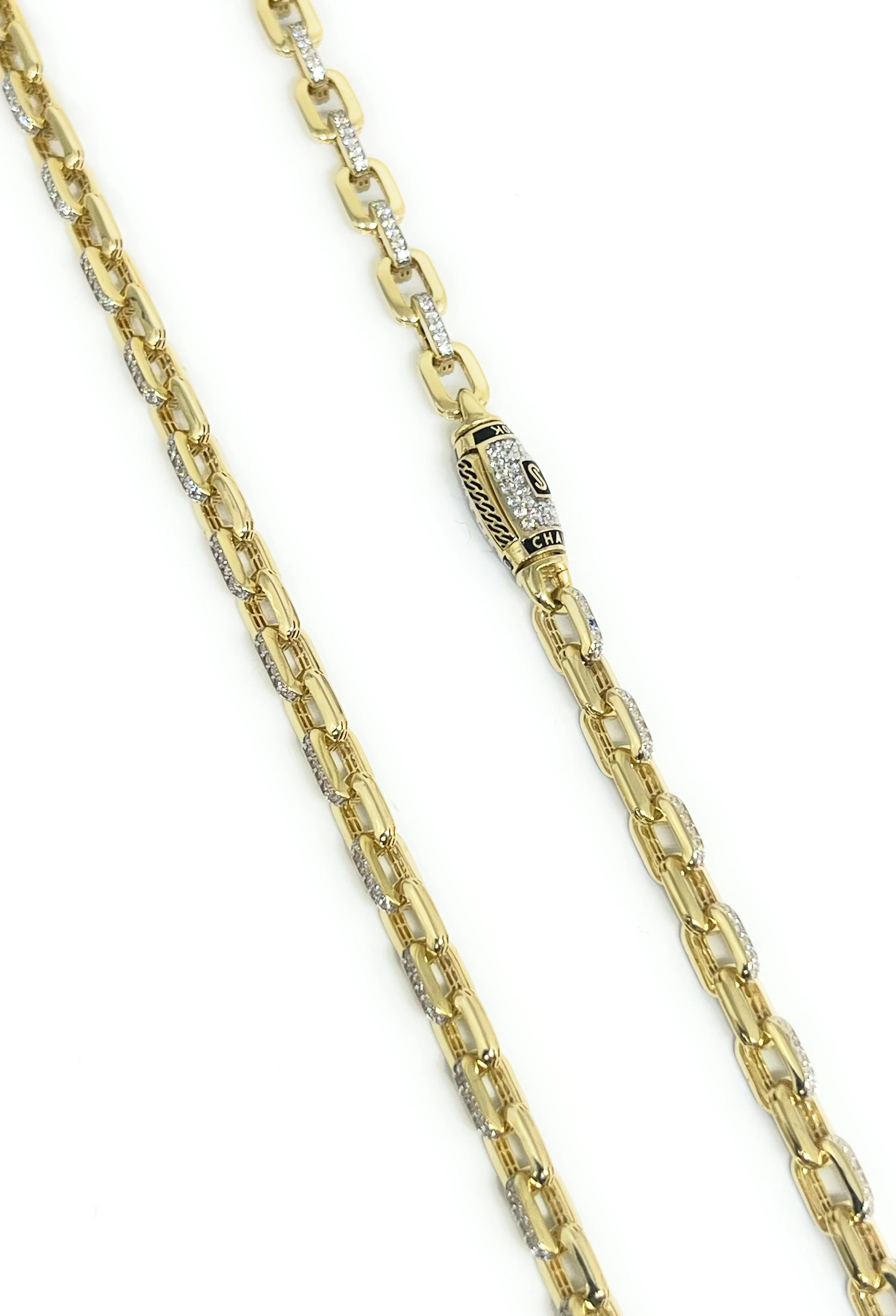 10k Solid Gold MONACO HERMES LINK CAVO ALTERNATE CZ Chain WITH CZ LOCK 18-26 inch 5mm (SEMI-HOLLOW) - Image 2