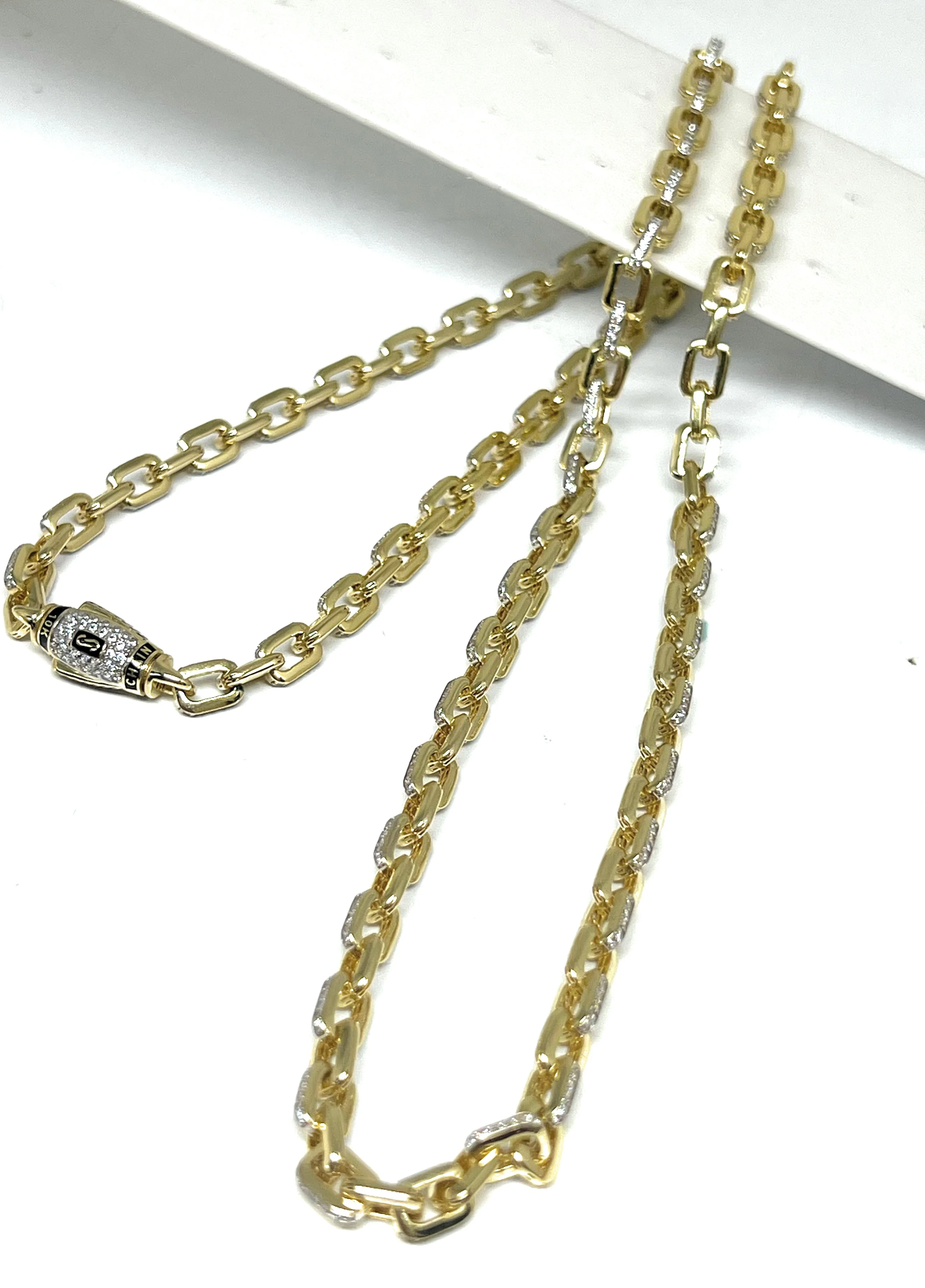 10k Solid Gold MONACO HERMES LINK CAVO ALTERNATE CZ Chain WITH CZ LOCK 18-26 inch 5mm (SEMI-HOLLOW) - Image 6
